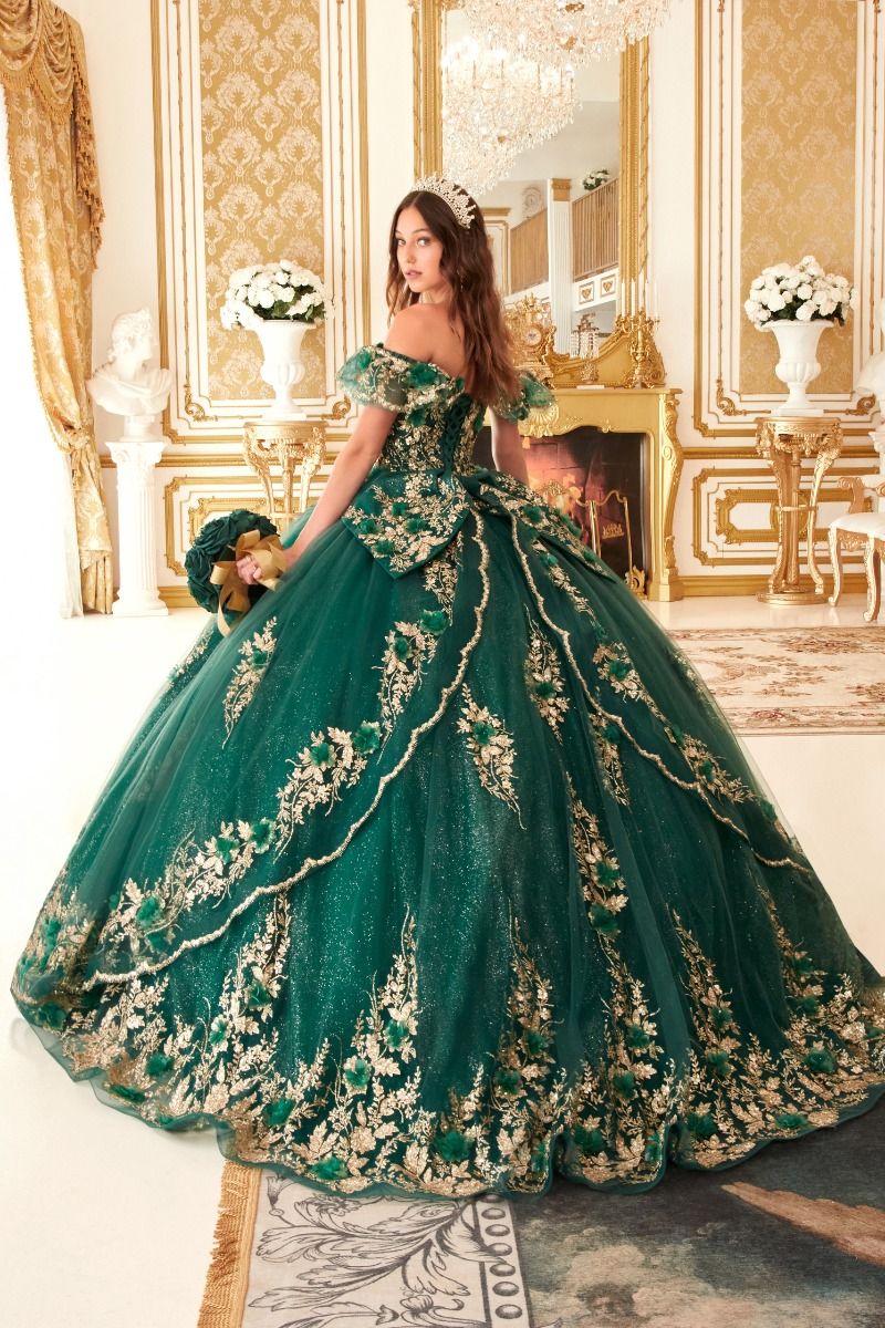 CELESTINA off-shoulder sequin tulle quinceañera gown with floral appliques, Brisbane to Gold Coast