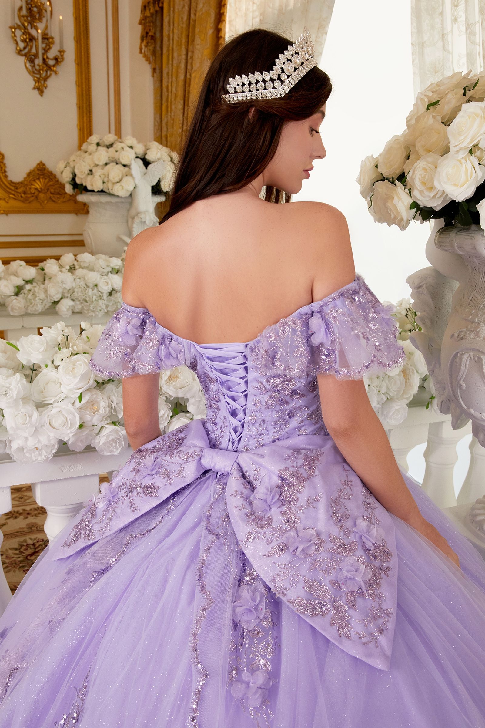 CELESTINA off-shoulder sequin tulle quinceañera dress with floral appliques, ball gown. Brisbane to Gold Coast, Australia.
