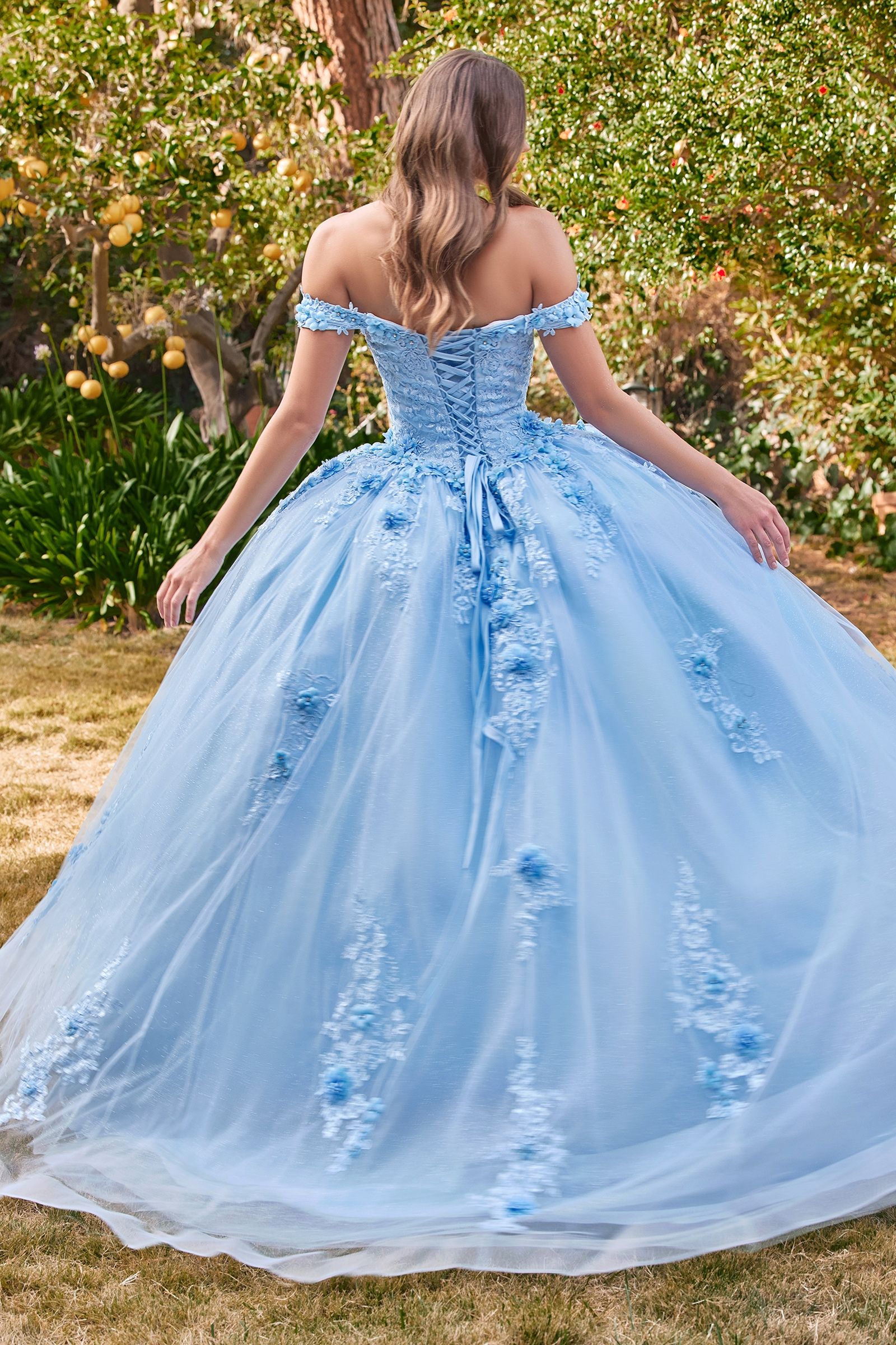 CATALISSE Floral Glitter Quinceañera Dress with lace bodice and voluminous tulle skirt. Brisbane to Gold Coast.