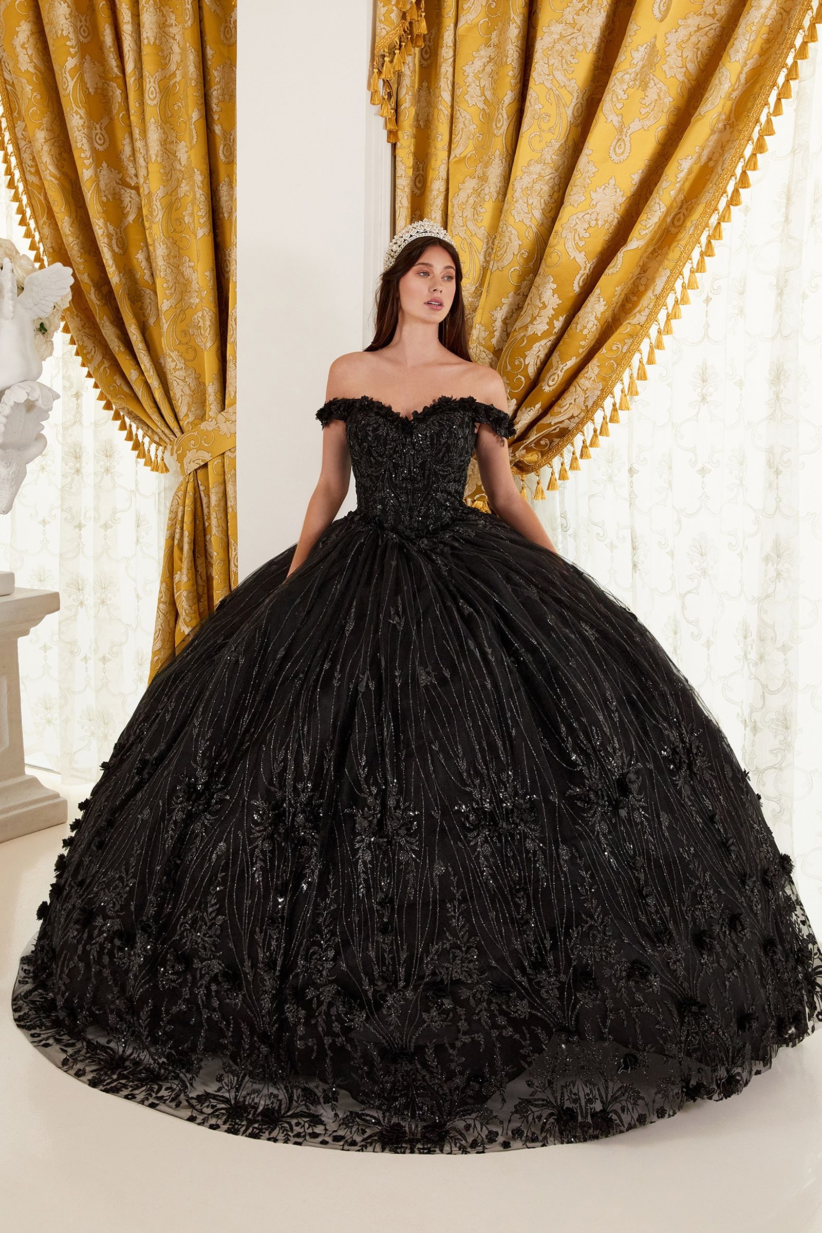CLARALINA Off Shoulder Floral Applique Quinceañera Ball Gown with glitter tulle, Brisbane to Gold Coast