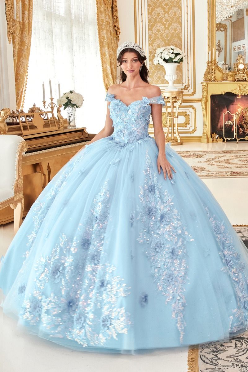 JULIANNA-MARIE gown with lace bodice and butterfly appliques, quinceañera ball gown style. Brisbane to Gold Coast, Australia.