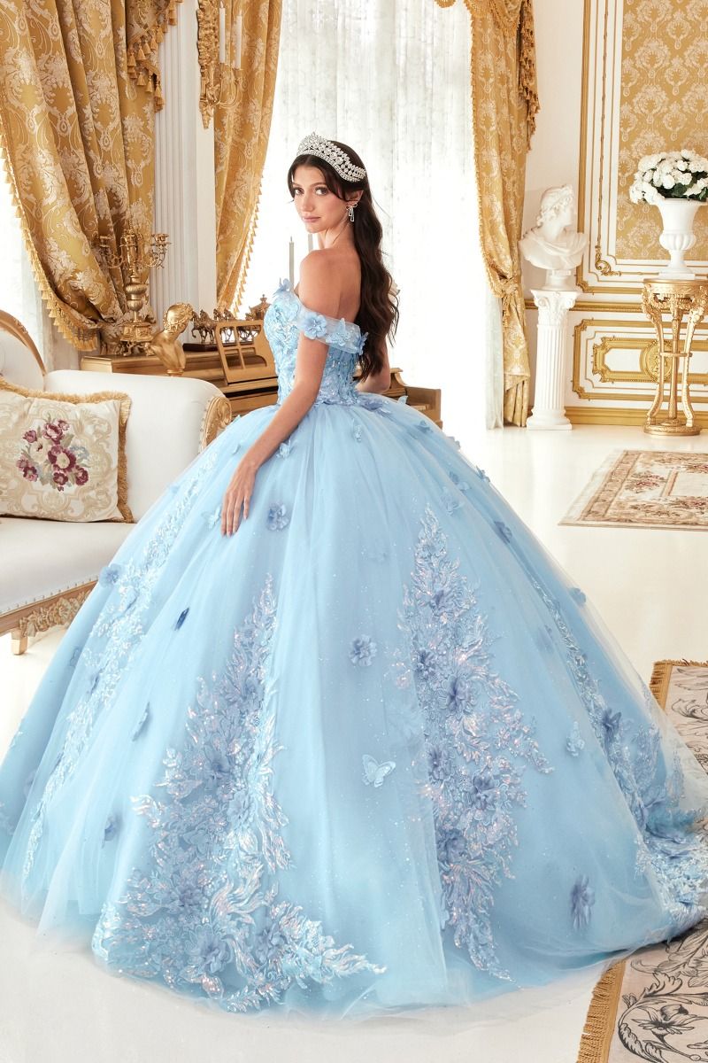 JULIANNA-MARIE Beaded Butterfly Tulle Quinceañera Dress with lace bodice and layered tulle skirt. Brisbane to Gold Coast