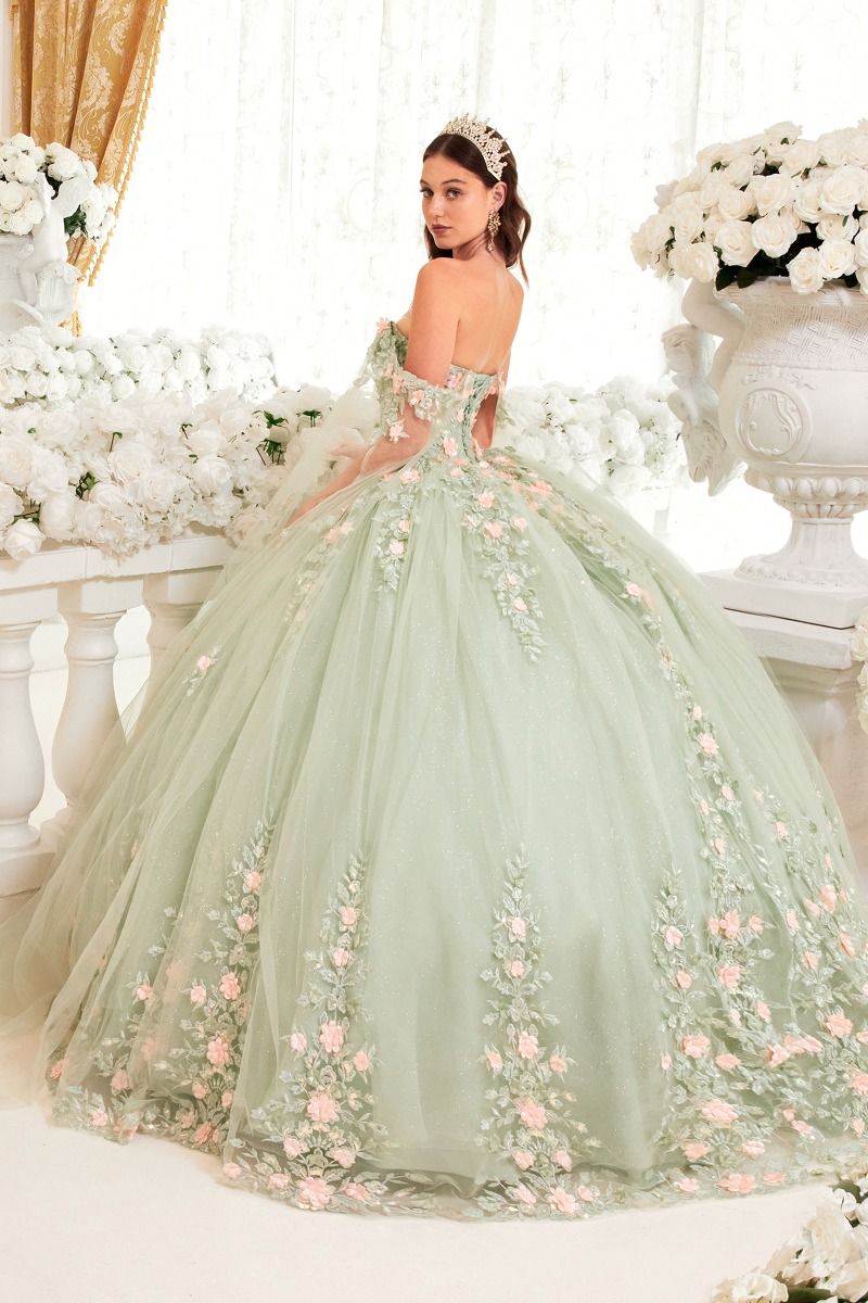 ROSELINA Off Shoulder Sage Quinceañera Dress with Floral Lace Appliques, Brisbane to Gold Coast Australia