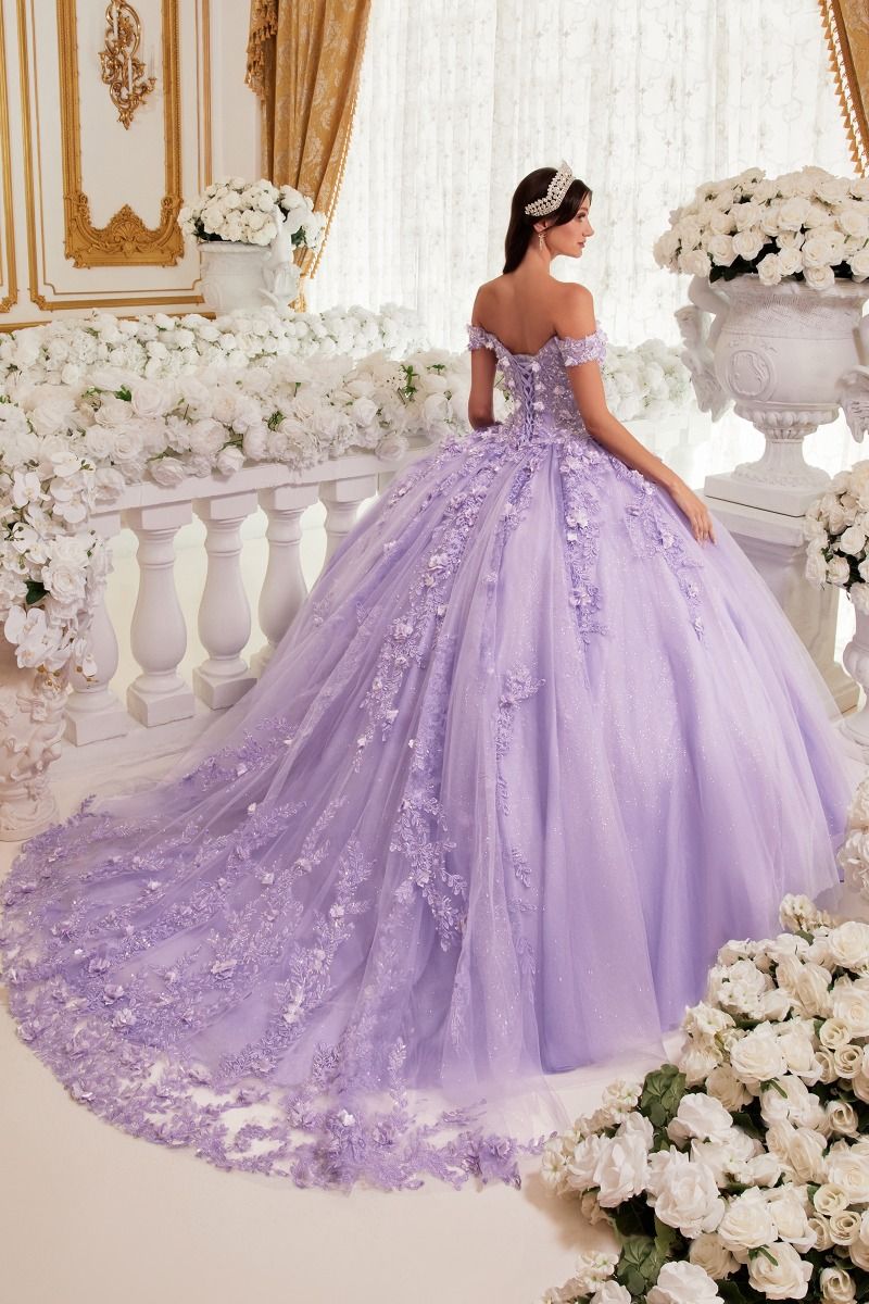 ARACELY off-shoulder lavender quinceañera gown with beaded details and voluminous tulle skirt. Brisbane to Gold Coast, Australia.
