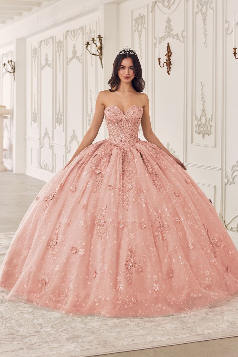 ELPHABA Strapless Beaded Quinceañera Ball Gown with Floral Lace, Brisbane to Gold Coast, Australia.