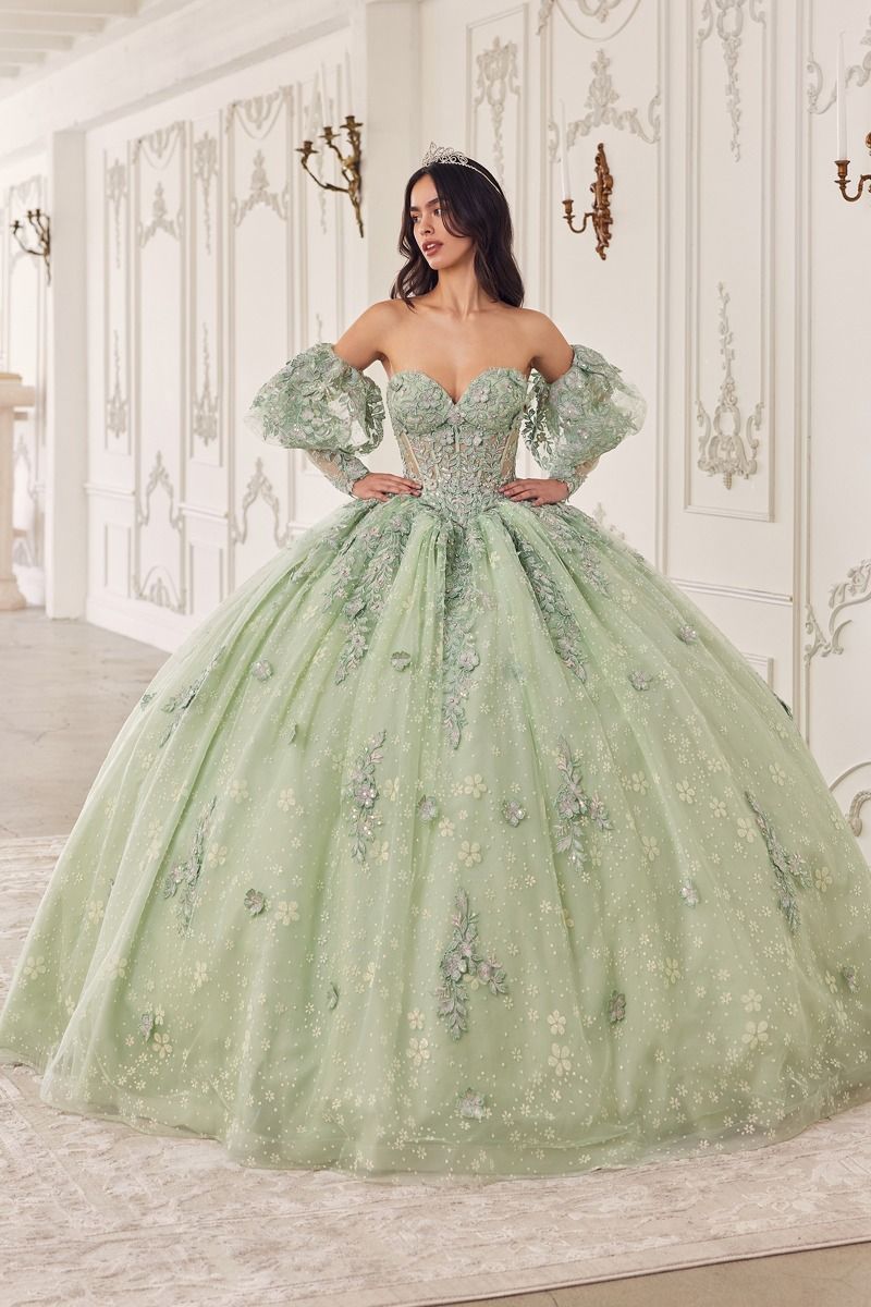 "ELPHABA strapless ball gown with beaded bodice and floral tulle, quinceañera dress. Brisbane to Gold Coast, Australia."