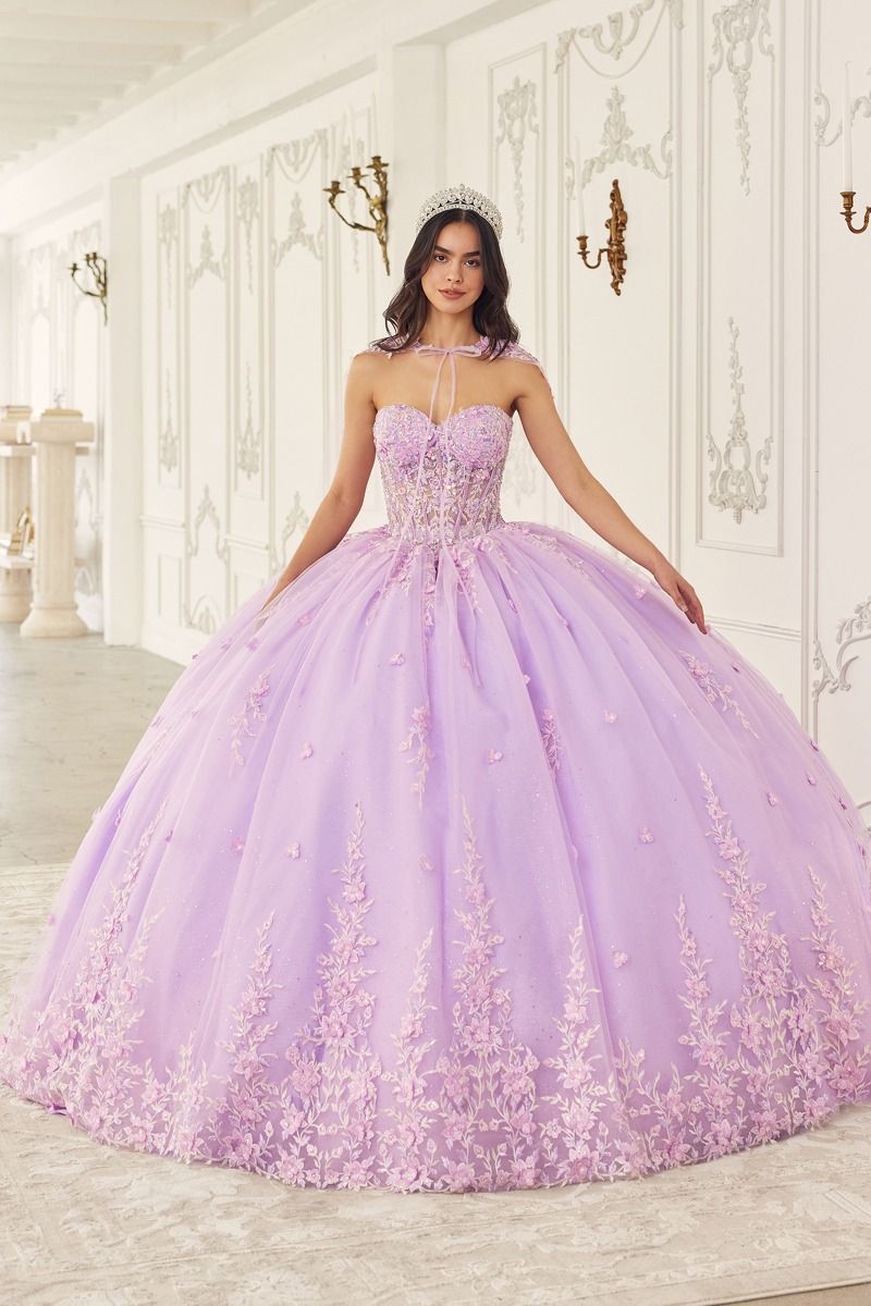 TATIESSA Strapless Lace Cape Quinceañera Ball Gown Dress in Australia | One Honey Boutique