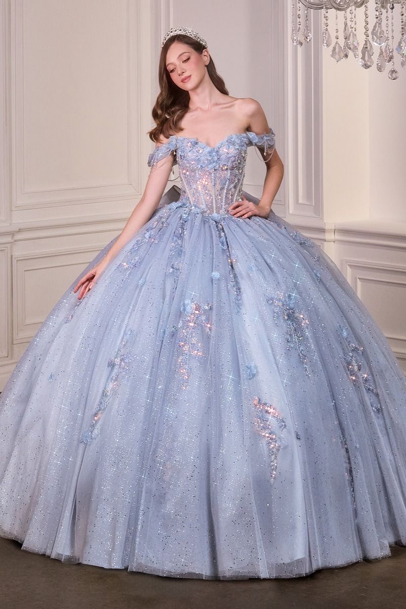 JERRI Off Shoulder Quinceañera Ball Gown with Corset & Bow