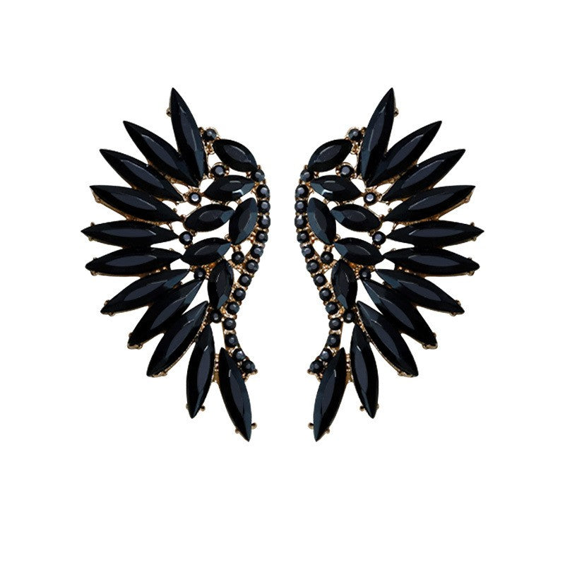 Black Crystal Wing Statement Earrings