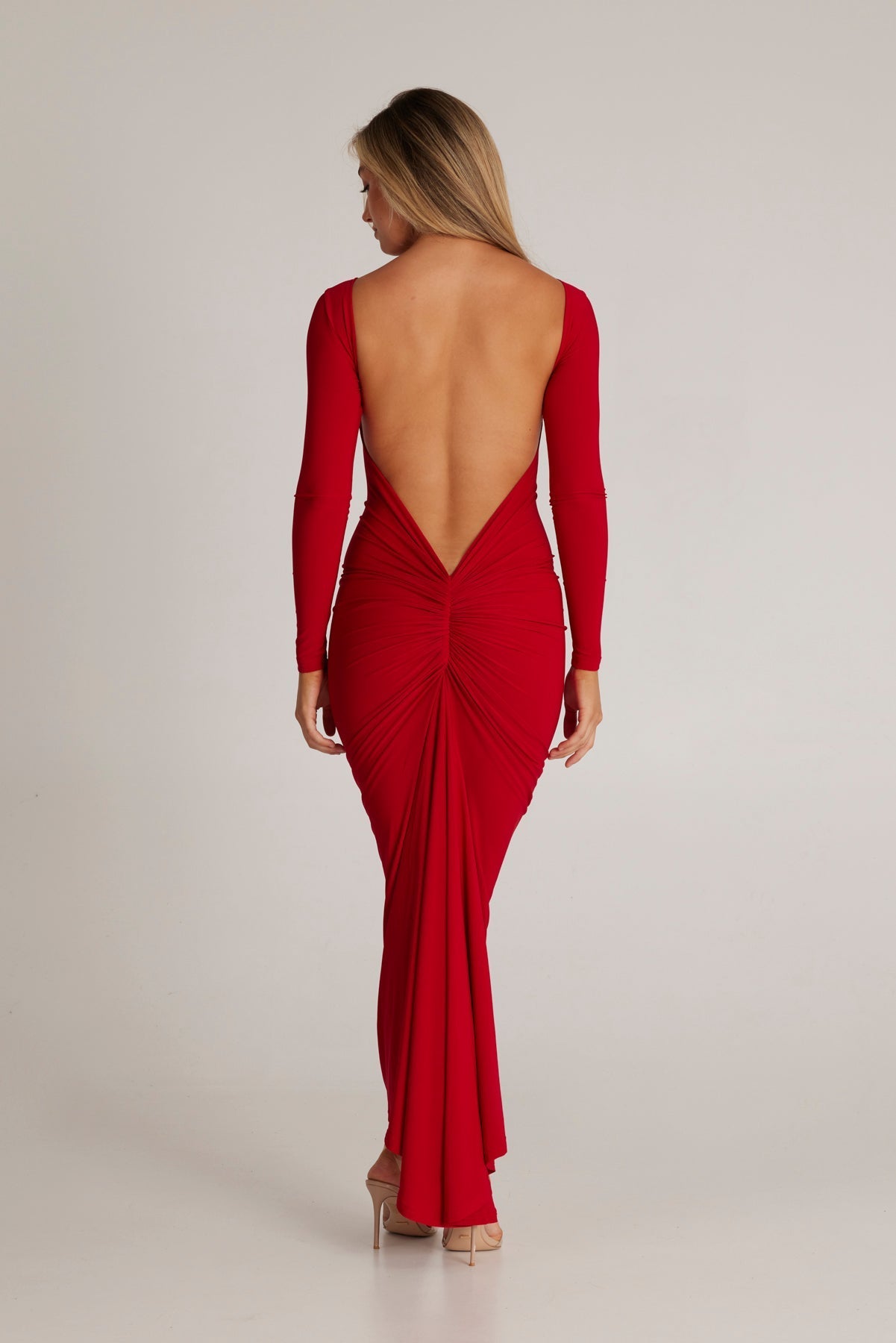 MÉLANI The Label CAMILA Long Sleeve Backless Semi Formal Midi Dress