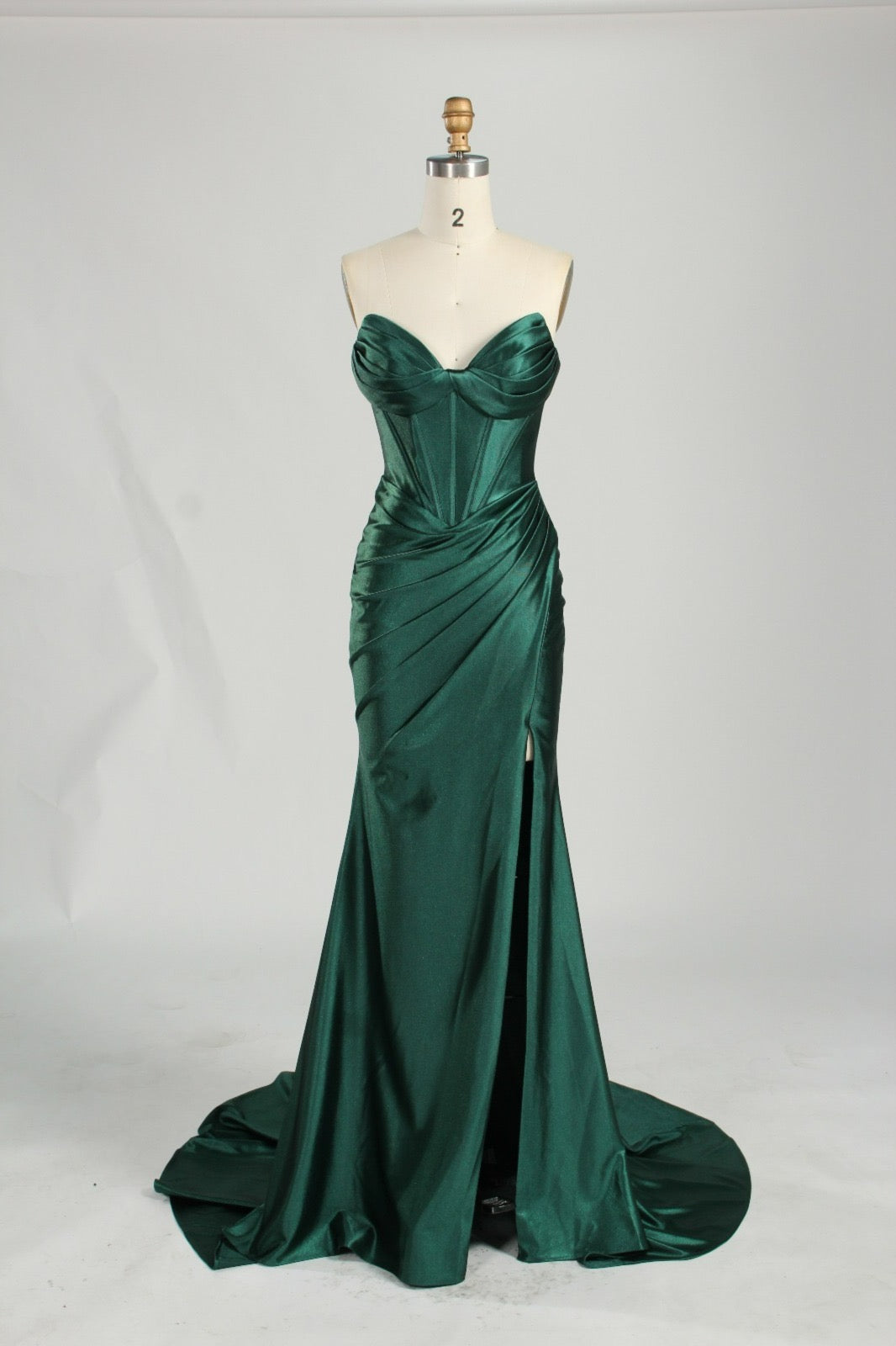 Honey Couture NOLANI Designer Satin Bustier Prom Dress, Australian Formal Store, Elegant, Green Mermaid Gown, Thigh-high Split