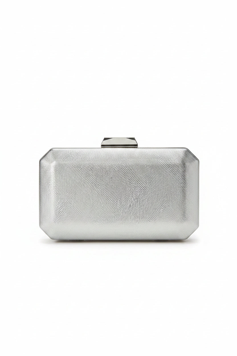 Honey Couture SIENNA Textured Metallic Box Clutch Bag