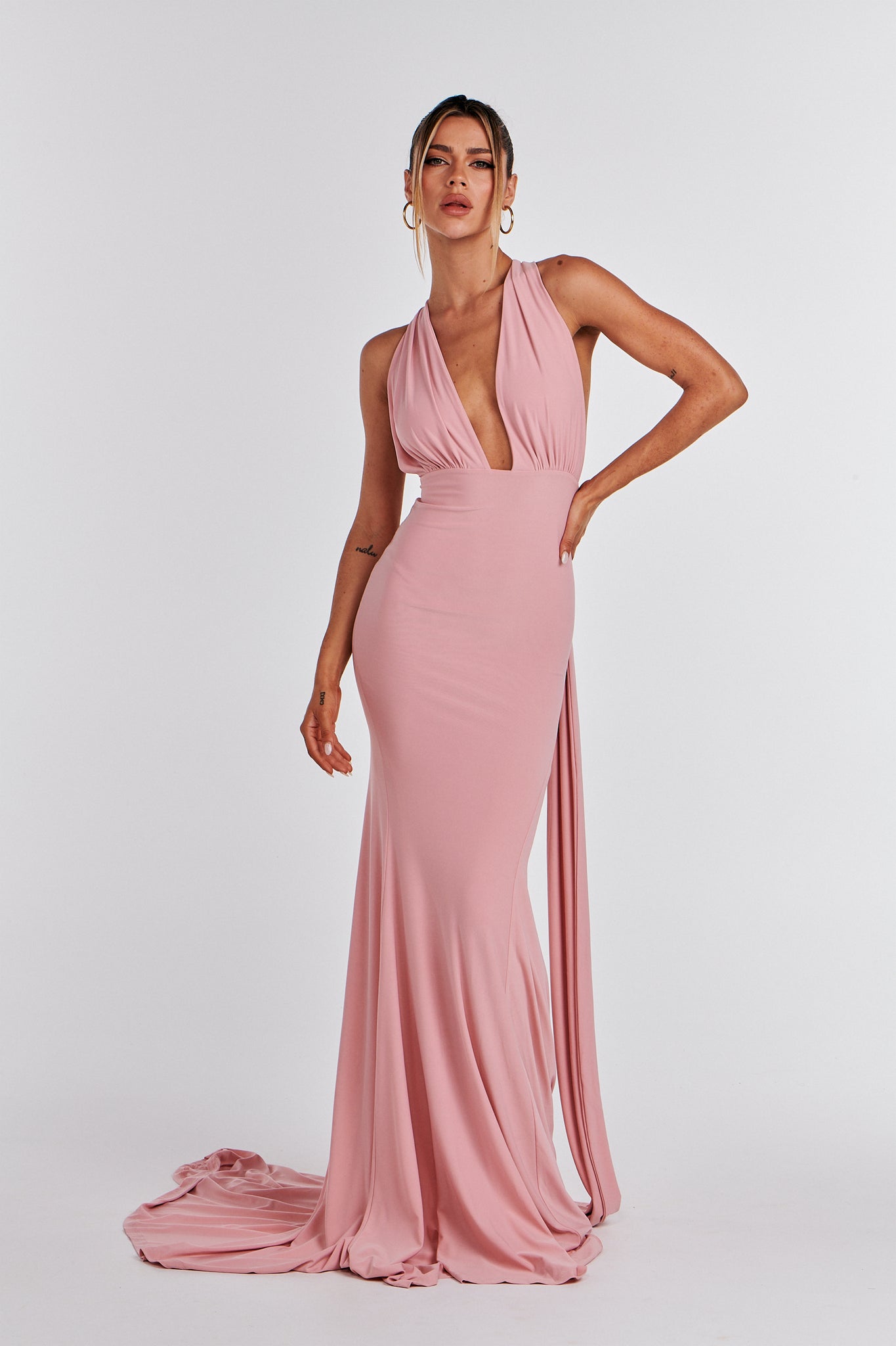 MÉLANI The Label ELIANA Blush Multi Tie Backless Bridesmaid Formal Gown