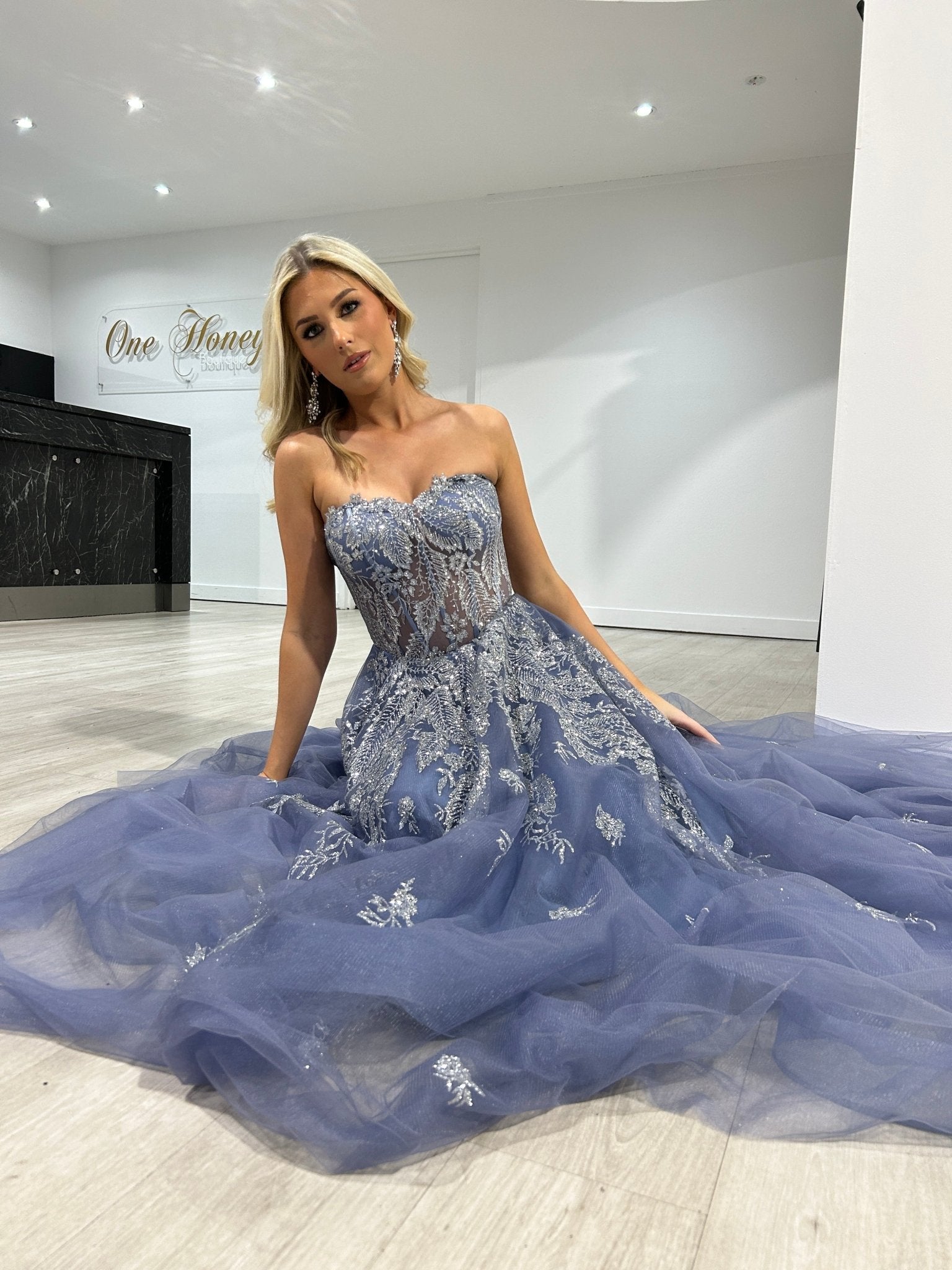 MERCER Strapless Glitter Ball Gown Formal Dress in Australia | One Honey Boutique