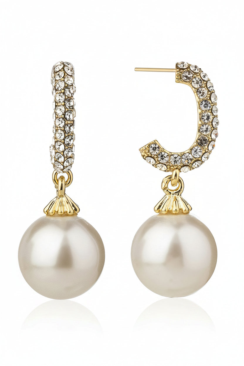 Gregory Ladner Pavé CZ Hoop Faux Pearl Drop Earrings