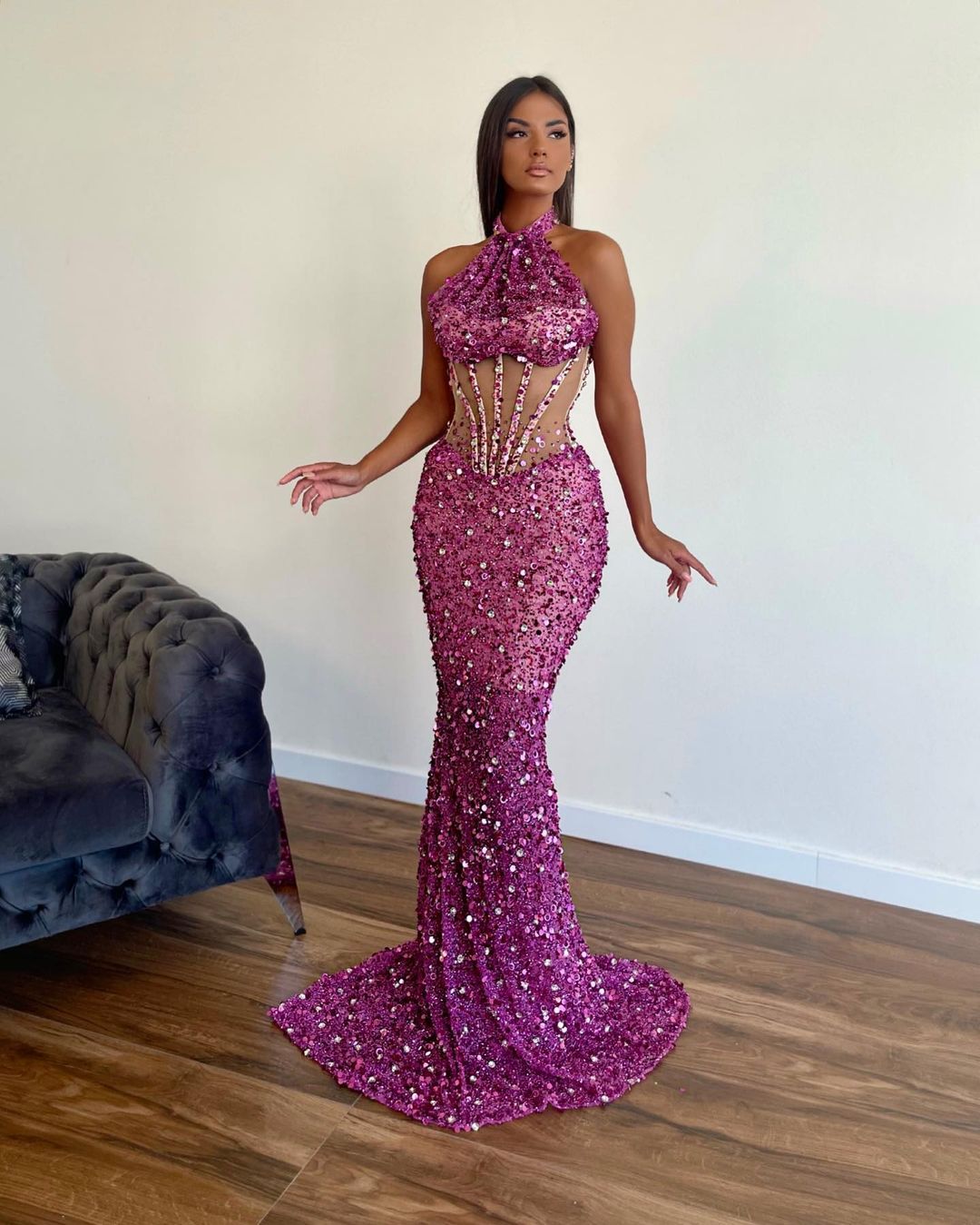 slim fit dress slacks Elsie Gown - Halter Mermaid Evening Dress main image 1