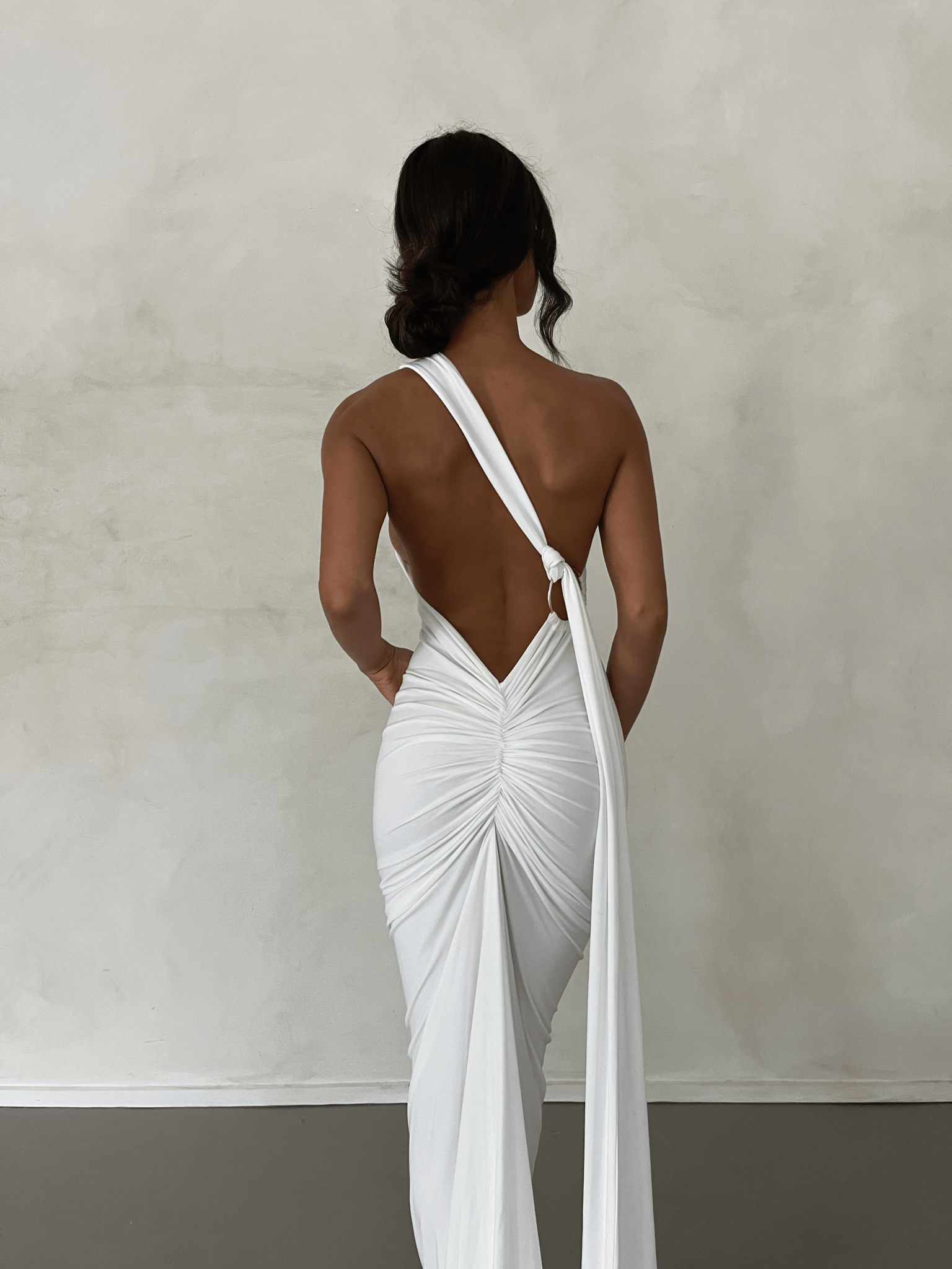 MÉLANI The Label CONSTANTINA Asymmetric Halterneck Midi Dress in Australia | One Honey Boutique