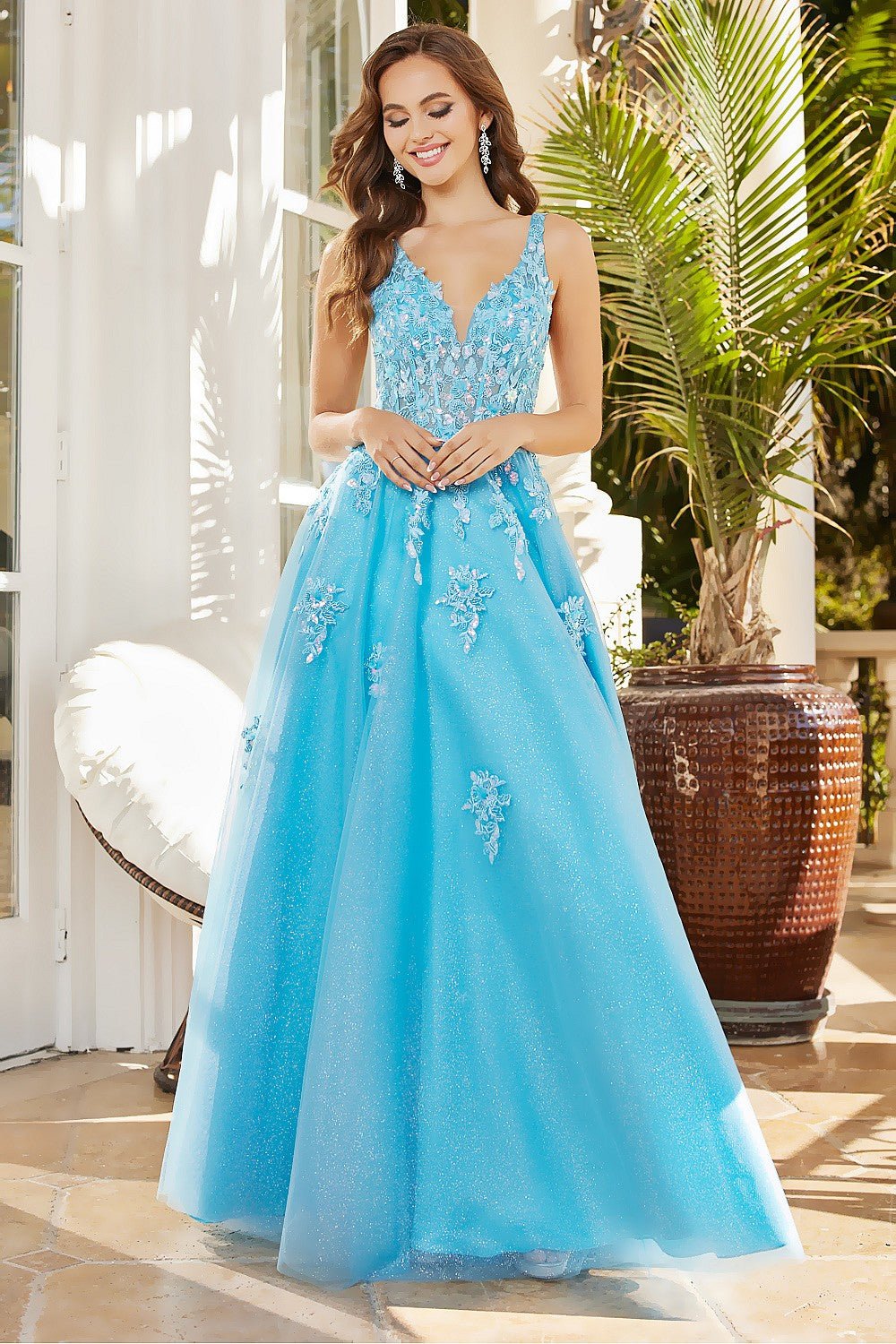 OH3090 A Line Long Formal Floral Glitter Prom Formal Dress in Australia | One Honey Boutique