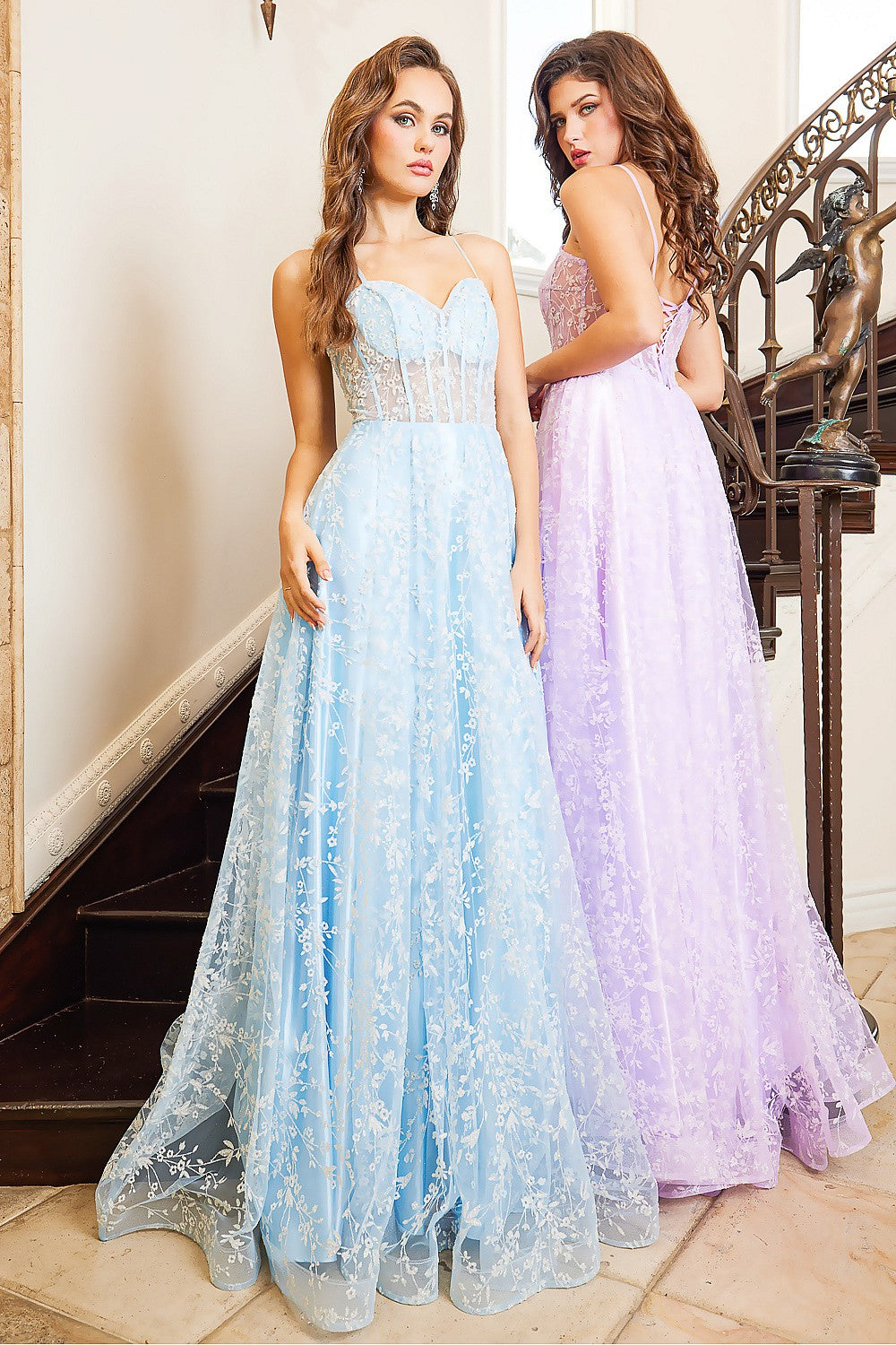 OH3095 A Line Floral Evening School Formal Prom Dress