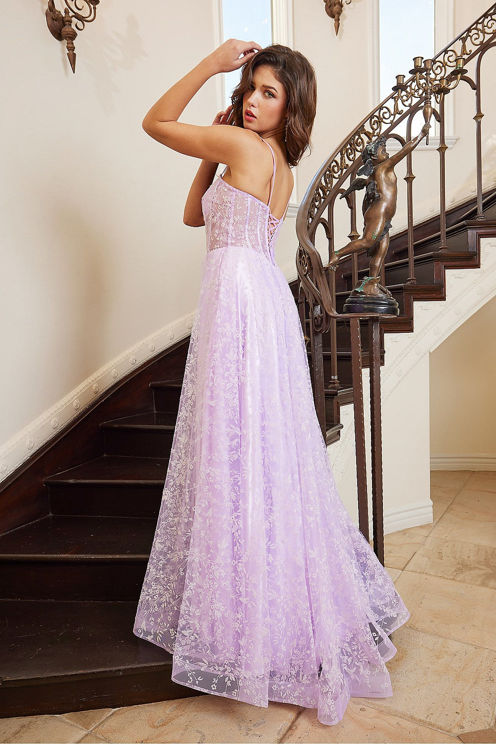 OH3095 A Line Floral Evening School Formal Prom Dress