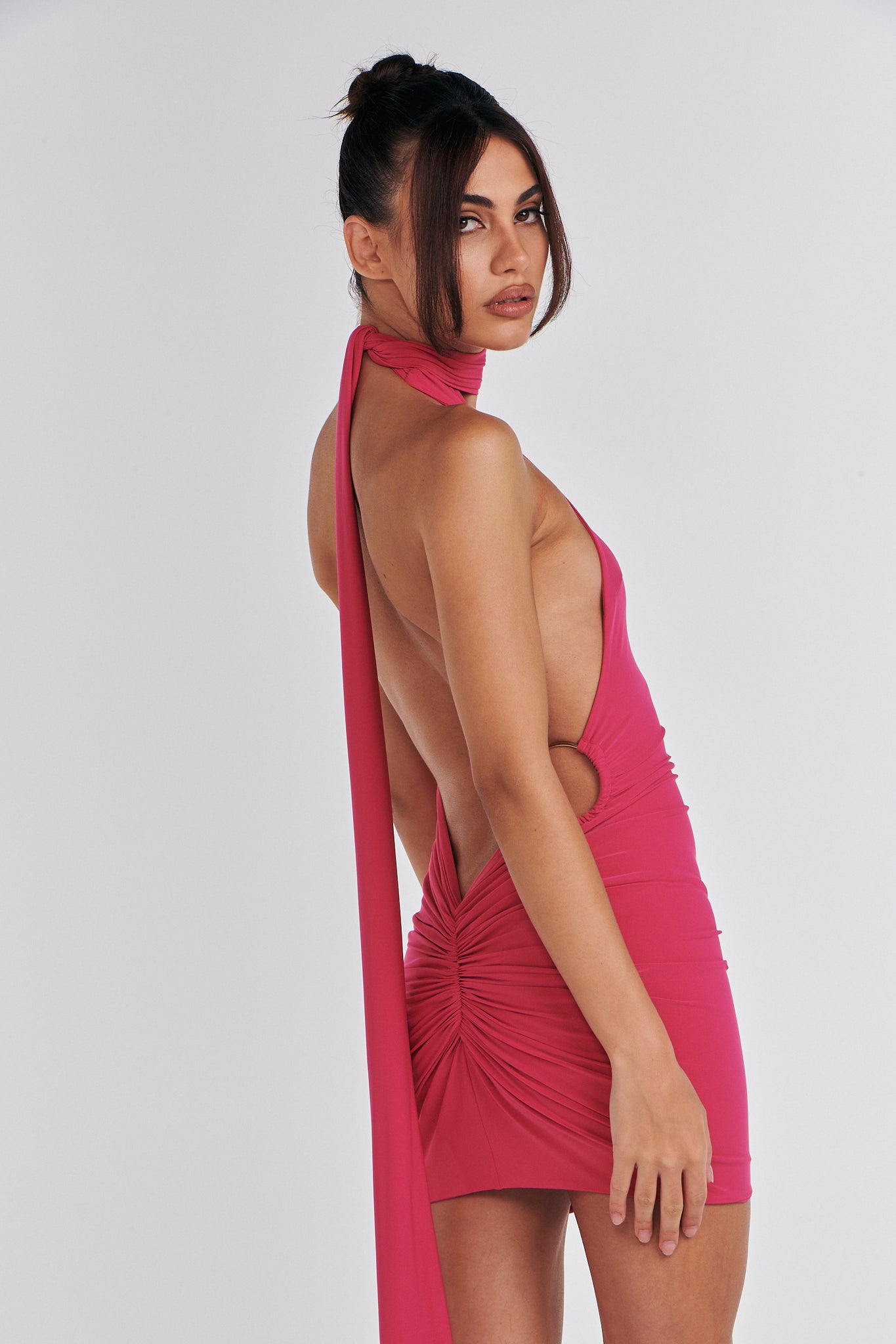 MÉLANI The Label SIANI Magenta Asymmetric Party Dress Mini Dress