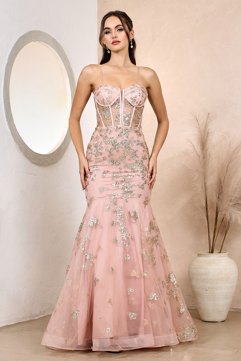 ISABEL Glitter Sweetheart Bustier w Mesh Trumpet Mermaid Prom & Formal Dress