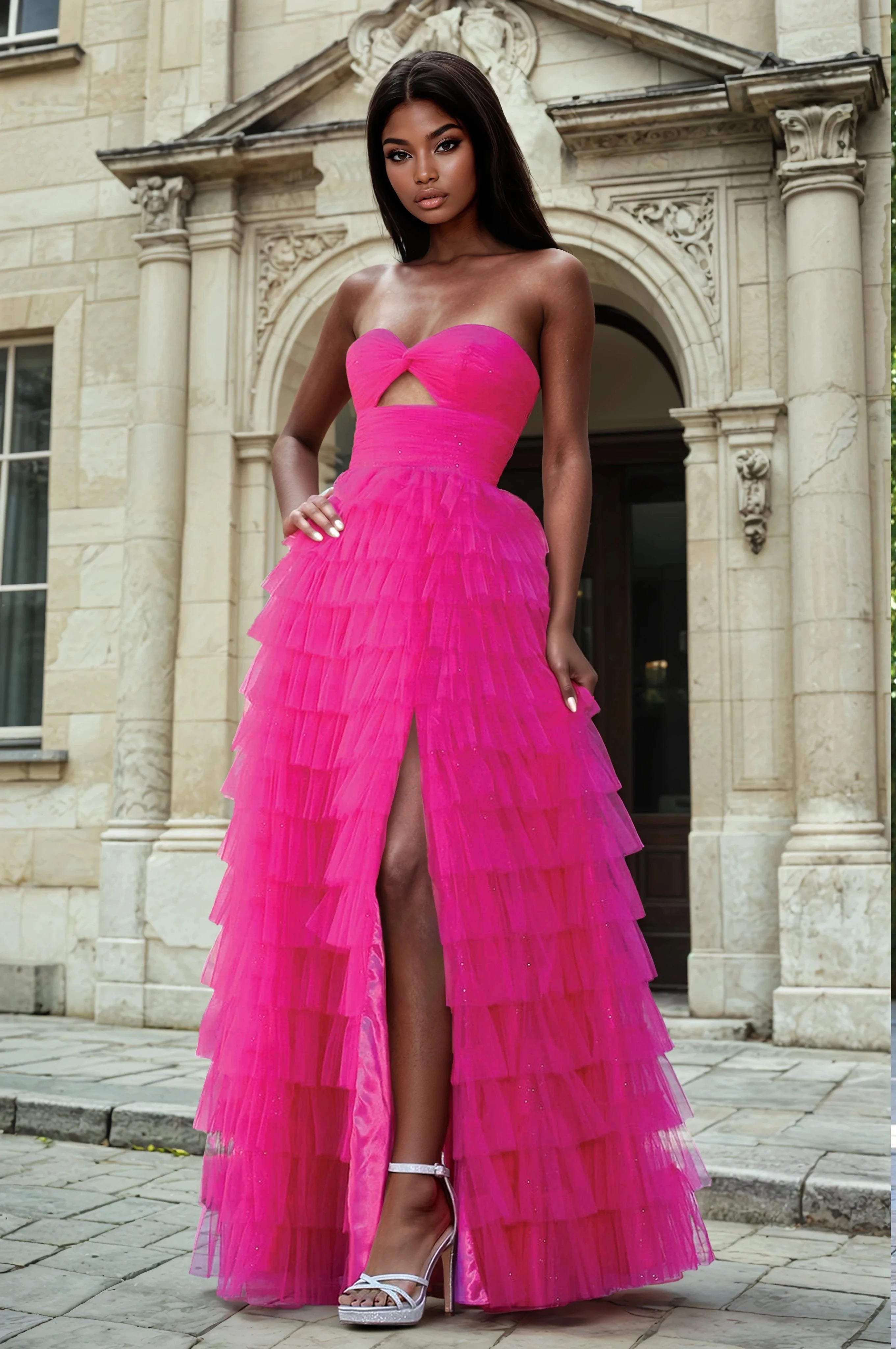 OH3204 Prom Long Tiered A Line School Formal Prom Dress