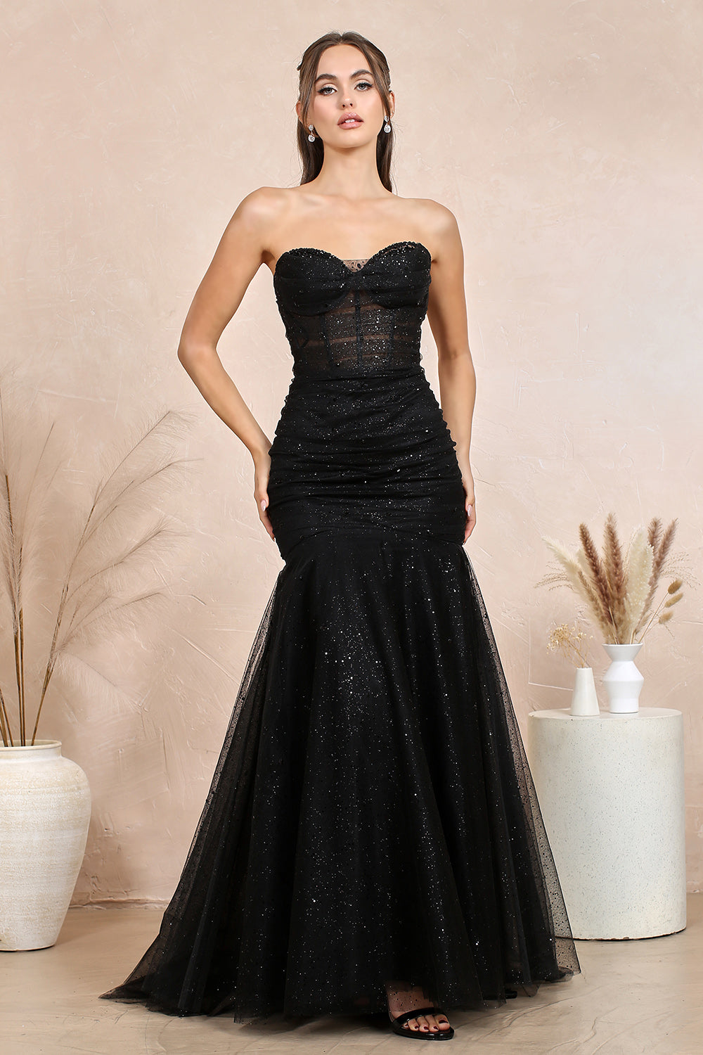 LAINEY Glitter Sweetheart Neckline Strapless Corset Prom & Formal Dress