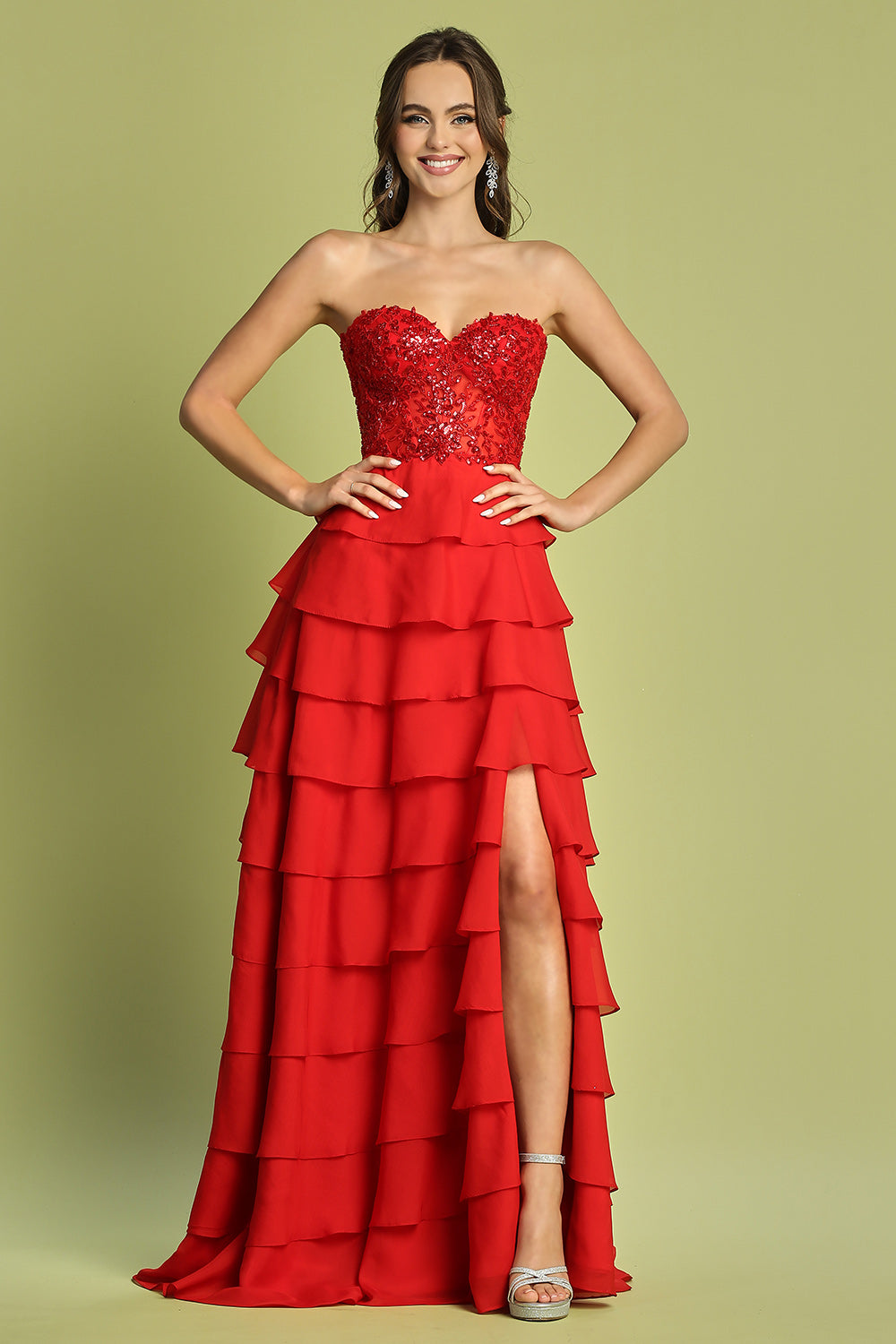 ARYA Strapless Applique Diamante Tulle Ruffle Skirt Prom & Formal Dress