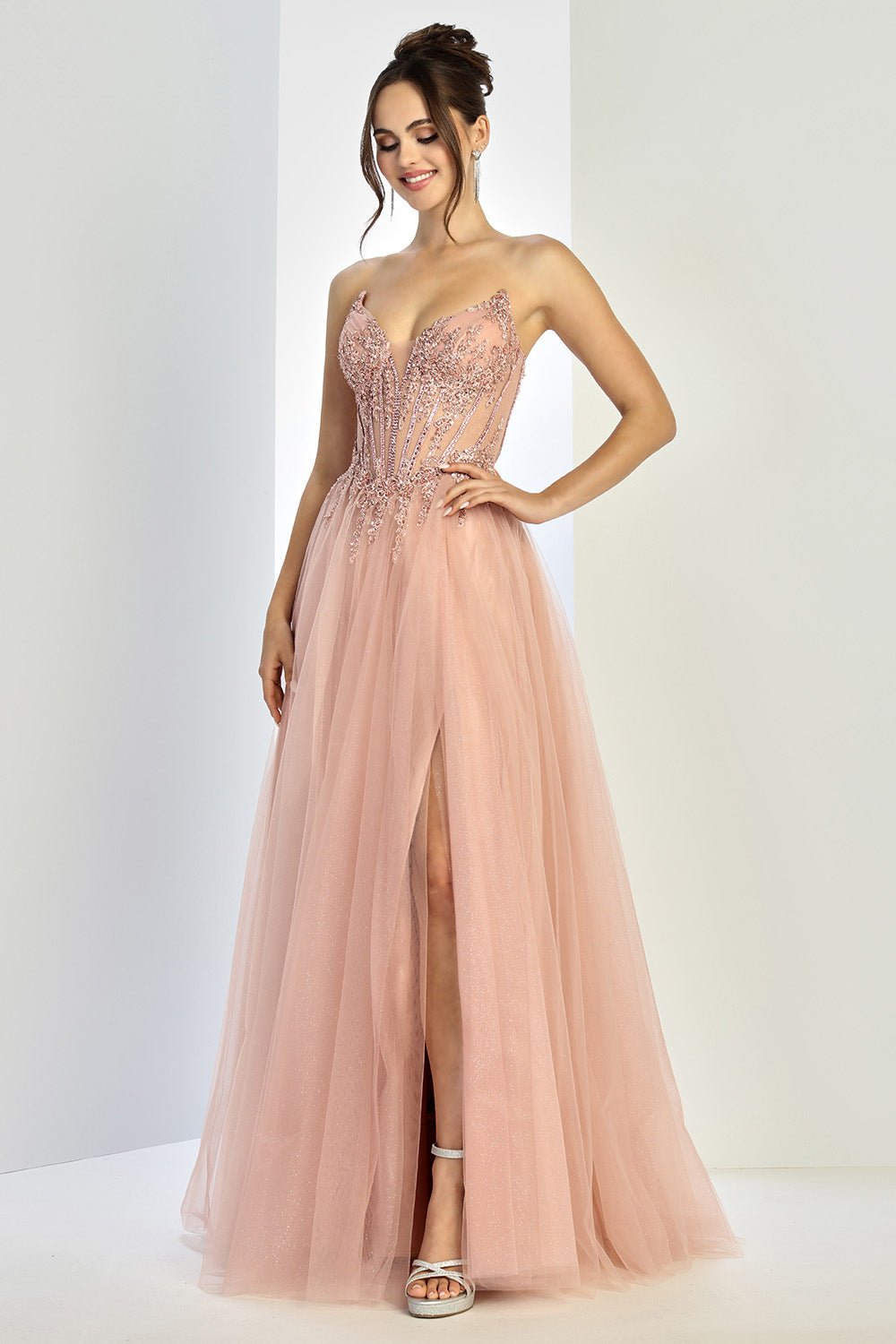 PIETRA Strapless Crystal Bodice Tulle A Line Prom & Formal Dress in Australia | One Honey Boutique