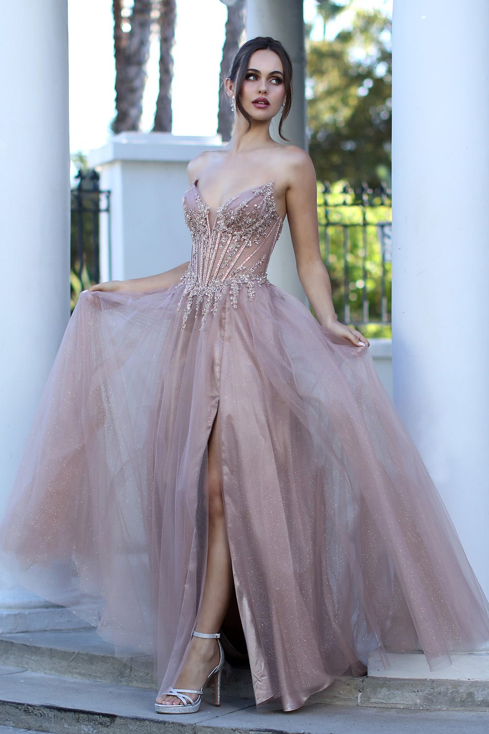 PIETRA Strapless Crystal Bodice Tulle A Line Prom & Formal Dress in Australia | One Honey Boutique