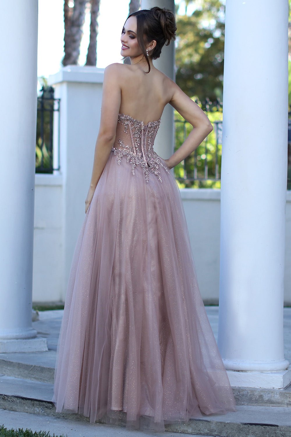PIETRA Strapless Crystal Bodice Tulle A Line Prom & Formal Dress in Australia | One Honey Boutique