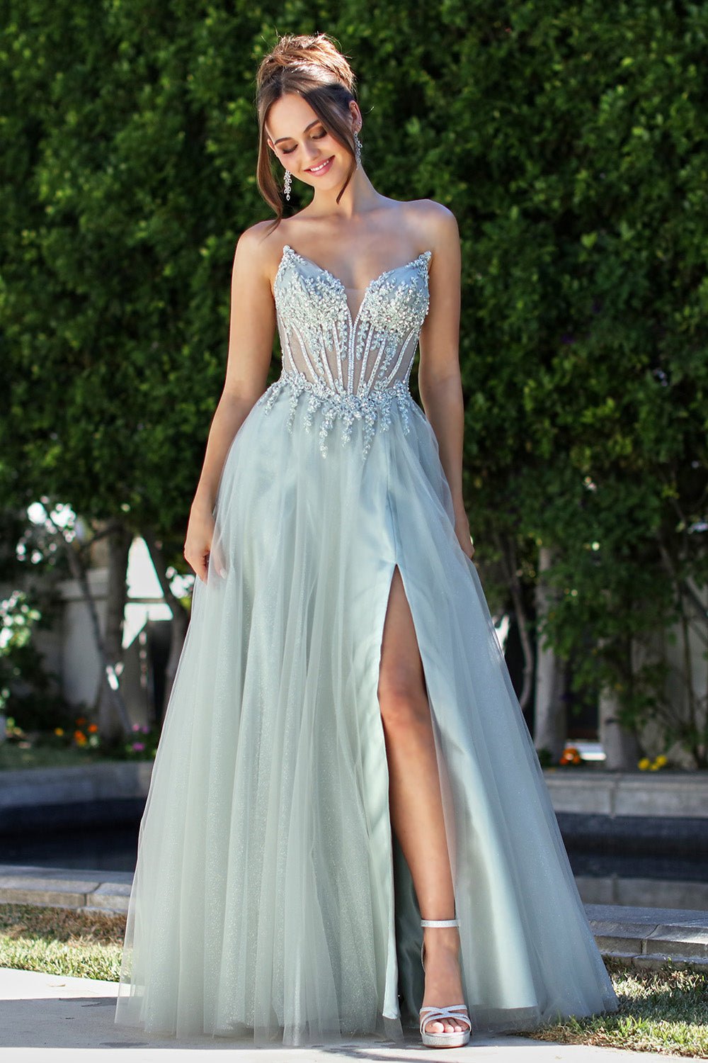 PIETRA Strapless Crystal Bodice Tulle A Line Prom & Formal Dress in Australia | One Honey Boutique
