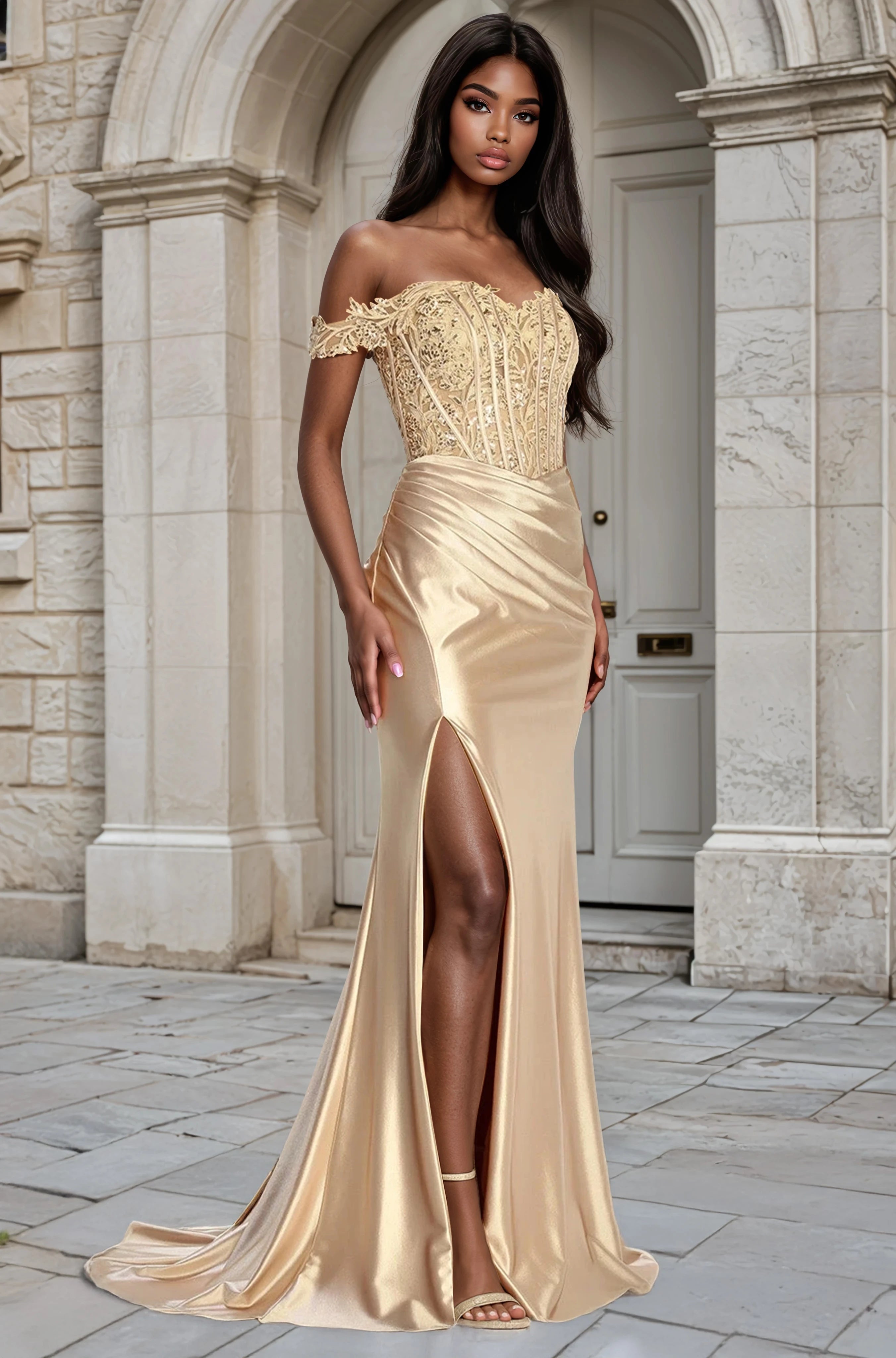 JORDELLA Lace Corset Back Mermaid Prom & Formal Dress