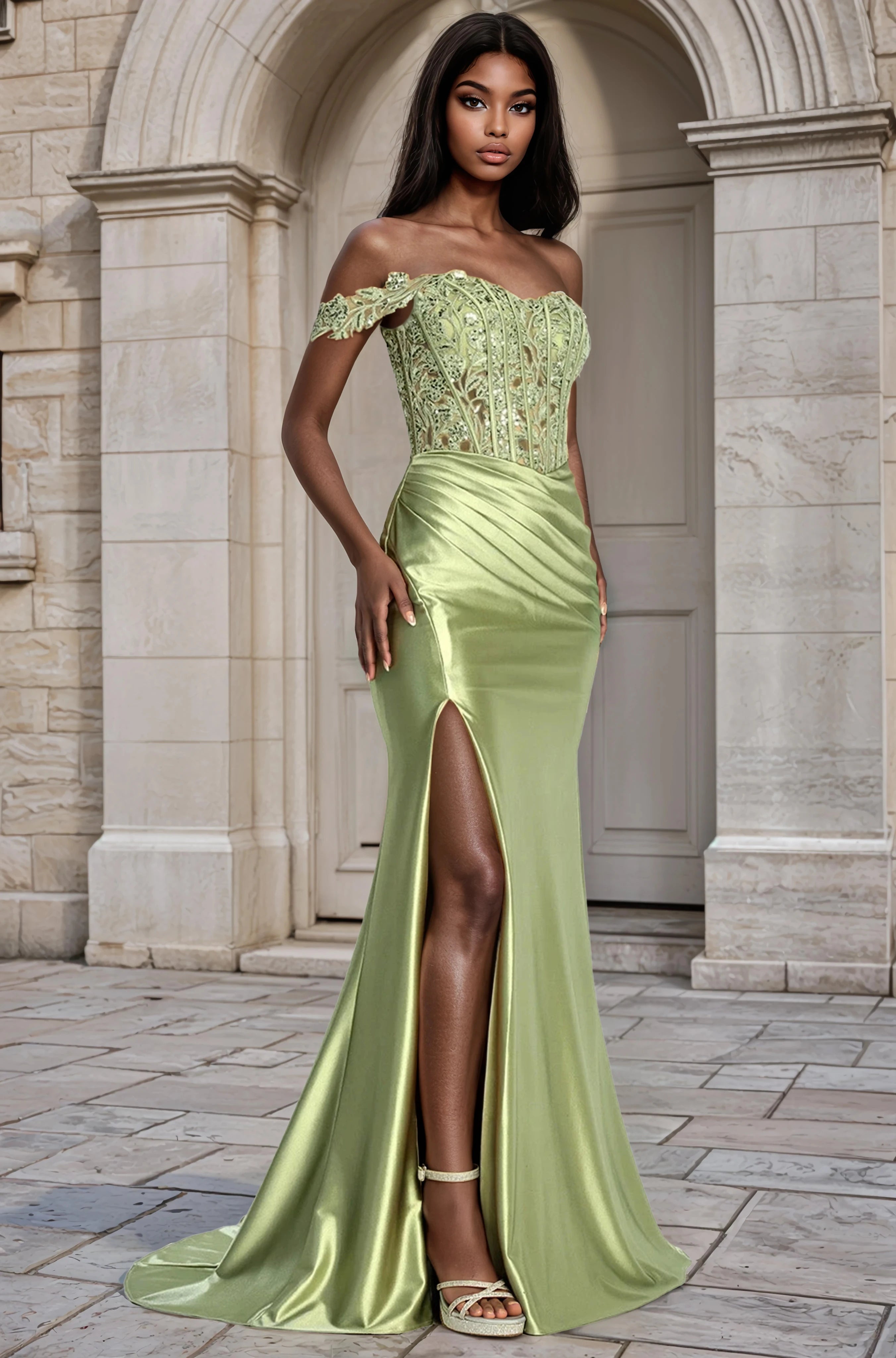 JORDELLA Lace Corset Back Mermaid Prom & Formal Dress