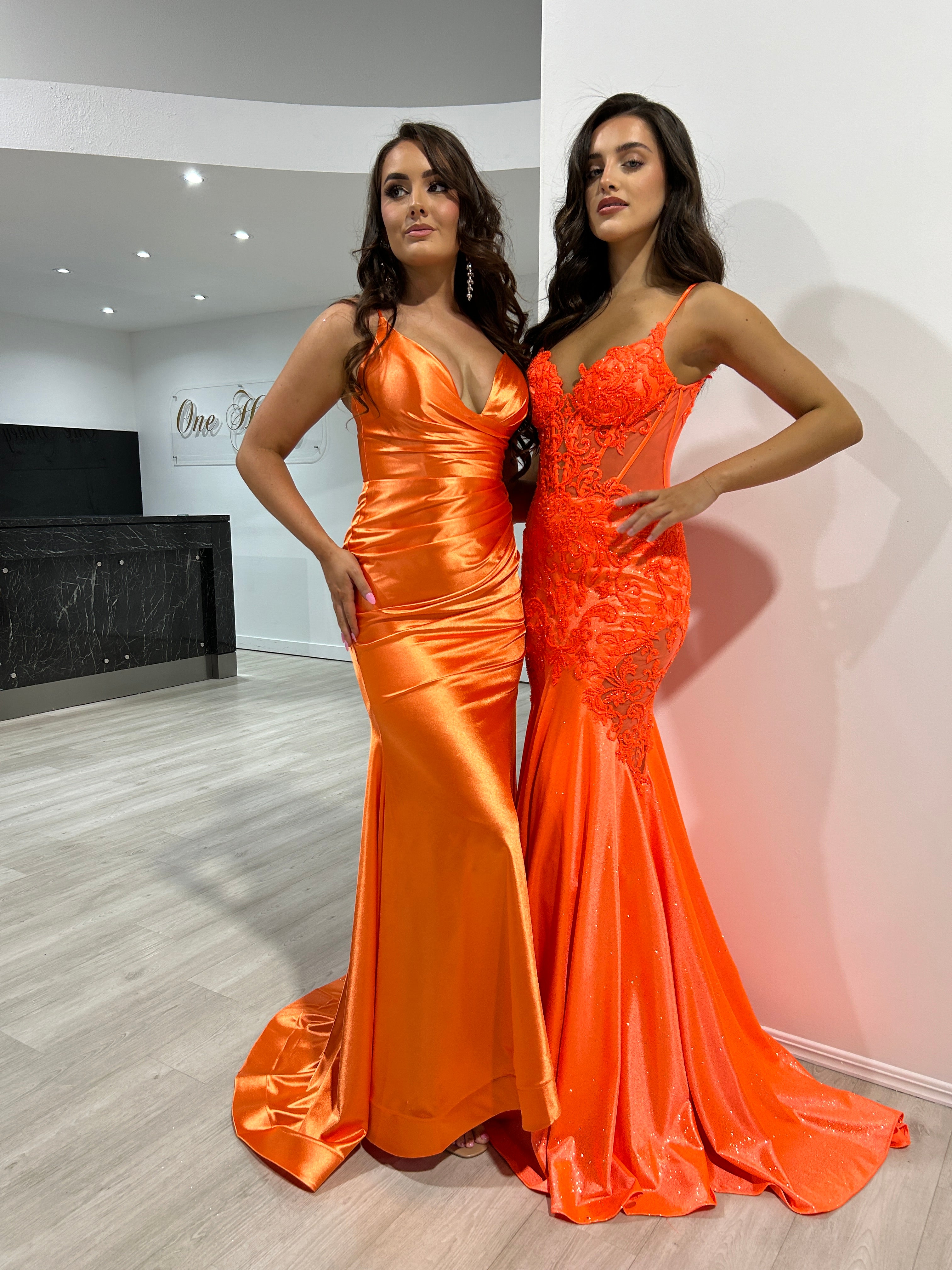 CHARLIE Stretch Satin Mermaid Dresses with pleated bodice and thin straps; fitted and flare style for prom or formal; Brisbane to Gold Coast.