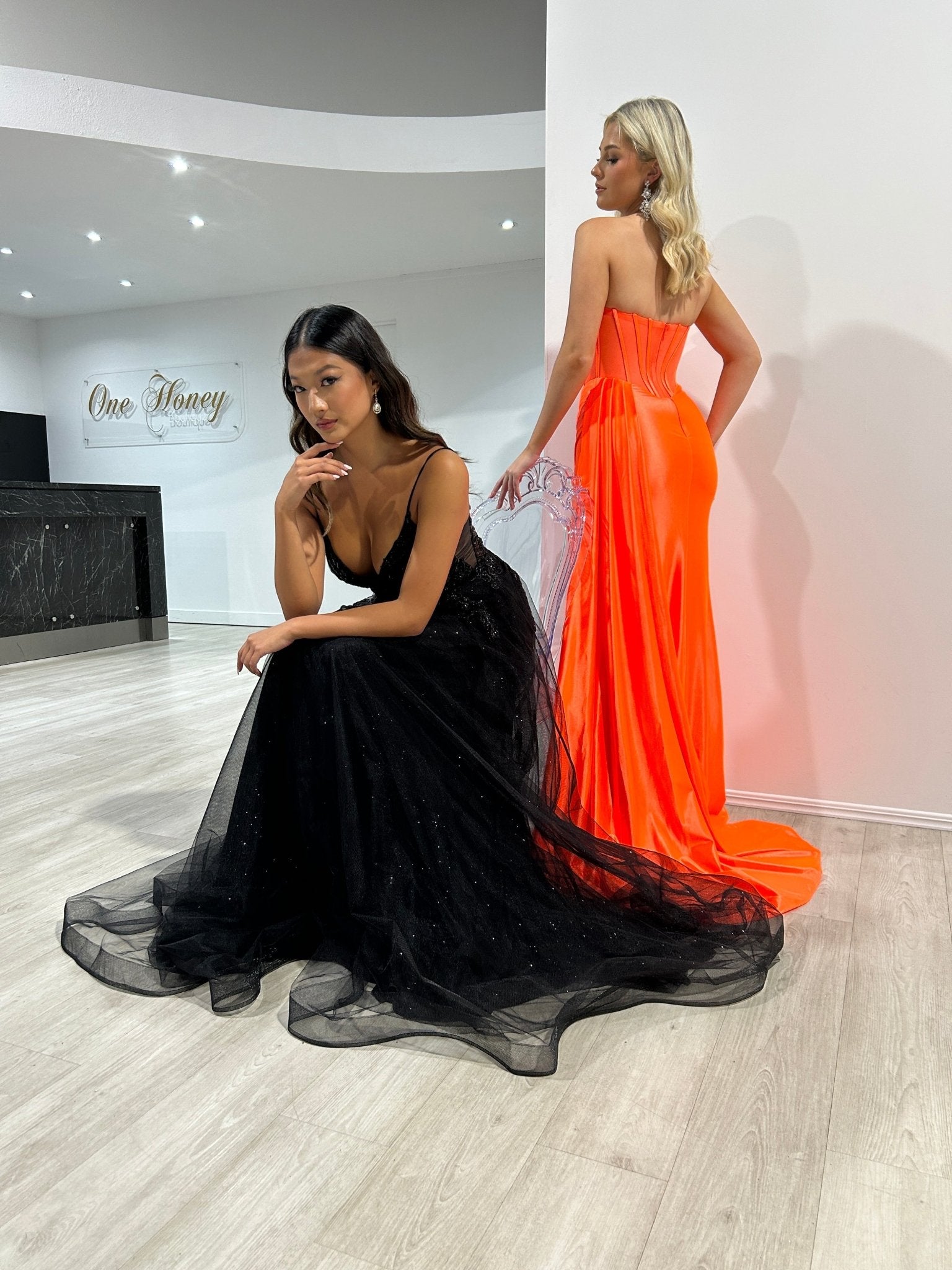 HAZEL Strapless Sheer Corset Bustier Silky Mermaid Formal Dress in Australia | One Honey Boutique