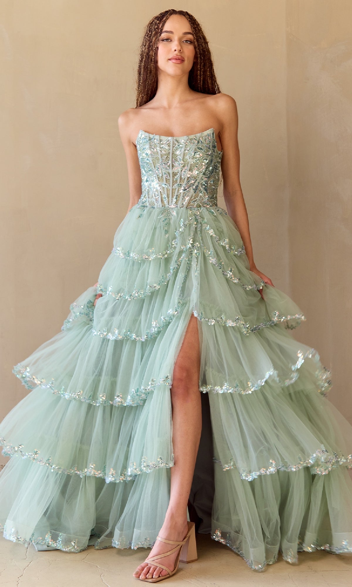 green emerald velvet dress ZUZZANA Strapless Lace Applique Tulle Layered Prom & Formal Dress
