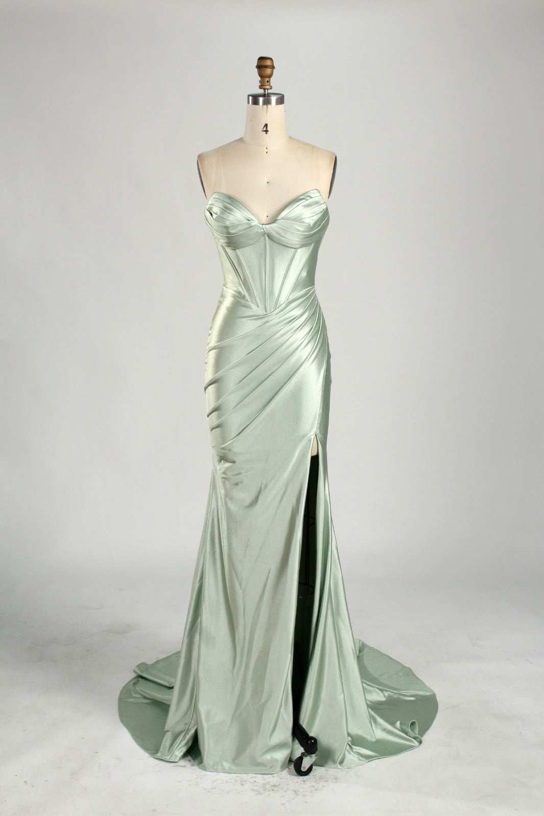 Honey Couture NOLANI Satin Boned Bustier Mermaid Prom Dress with thigh-high split, designer formal gown from Australian Formal Store