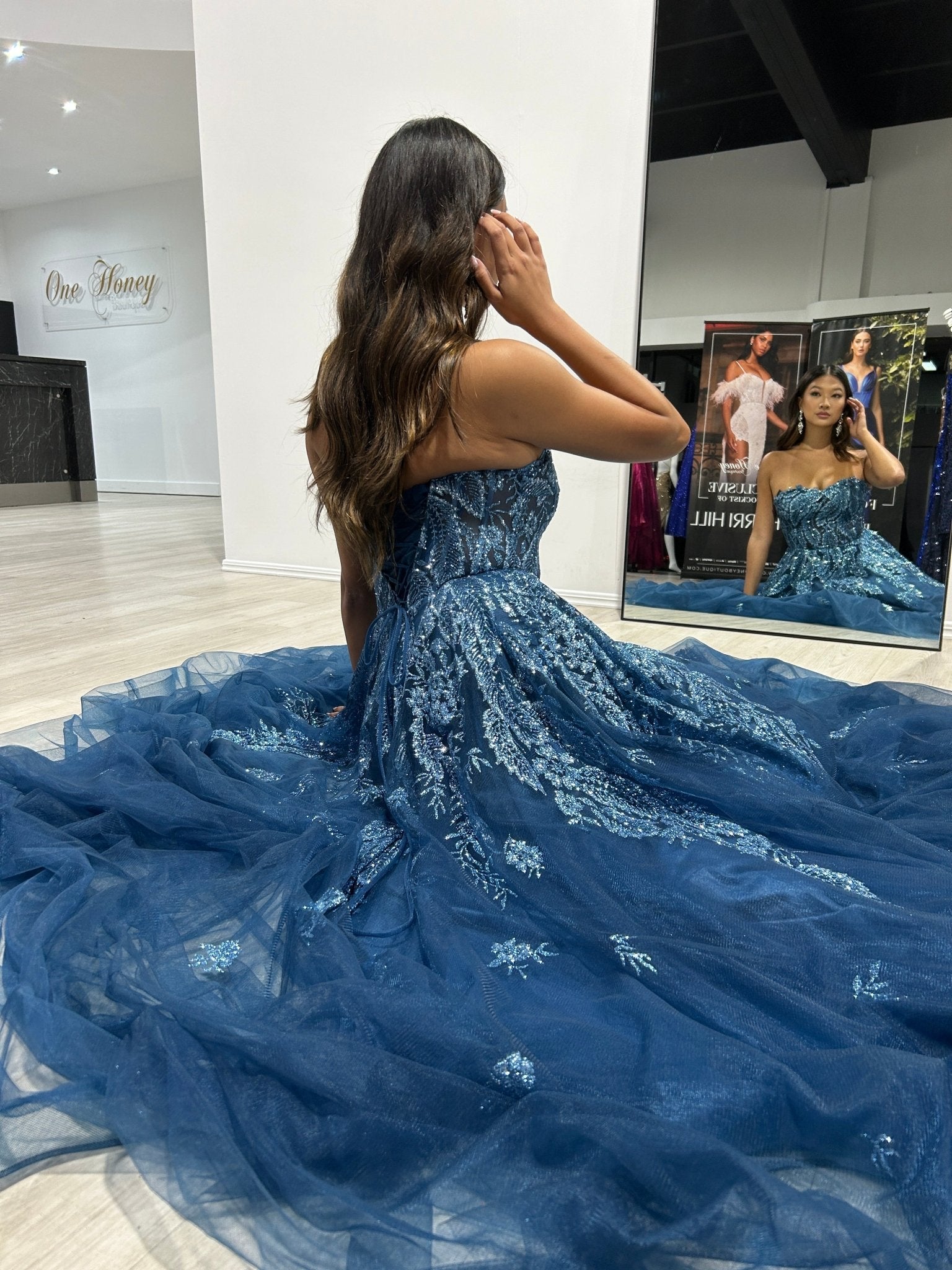 MERCER Strapless Glitter Ball Gown Formal Dress in Australia | One Honey Boutique