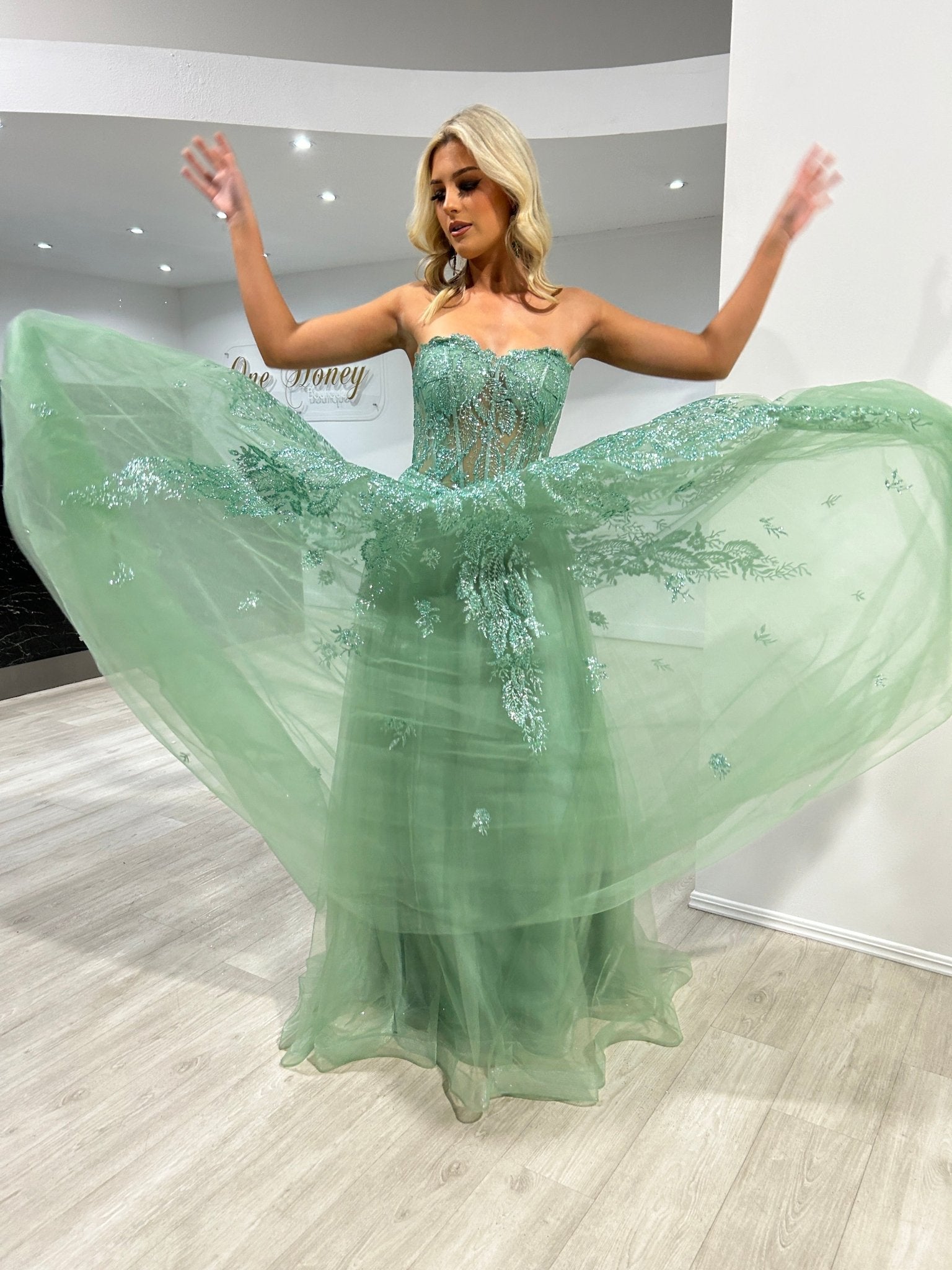 MERCER Strapless Glitter Ball Gown Formal Dress in Australia | One Honey Boutique