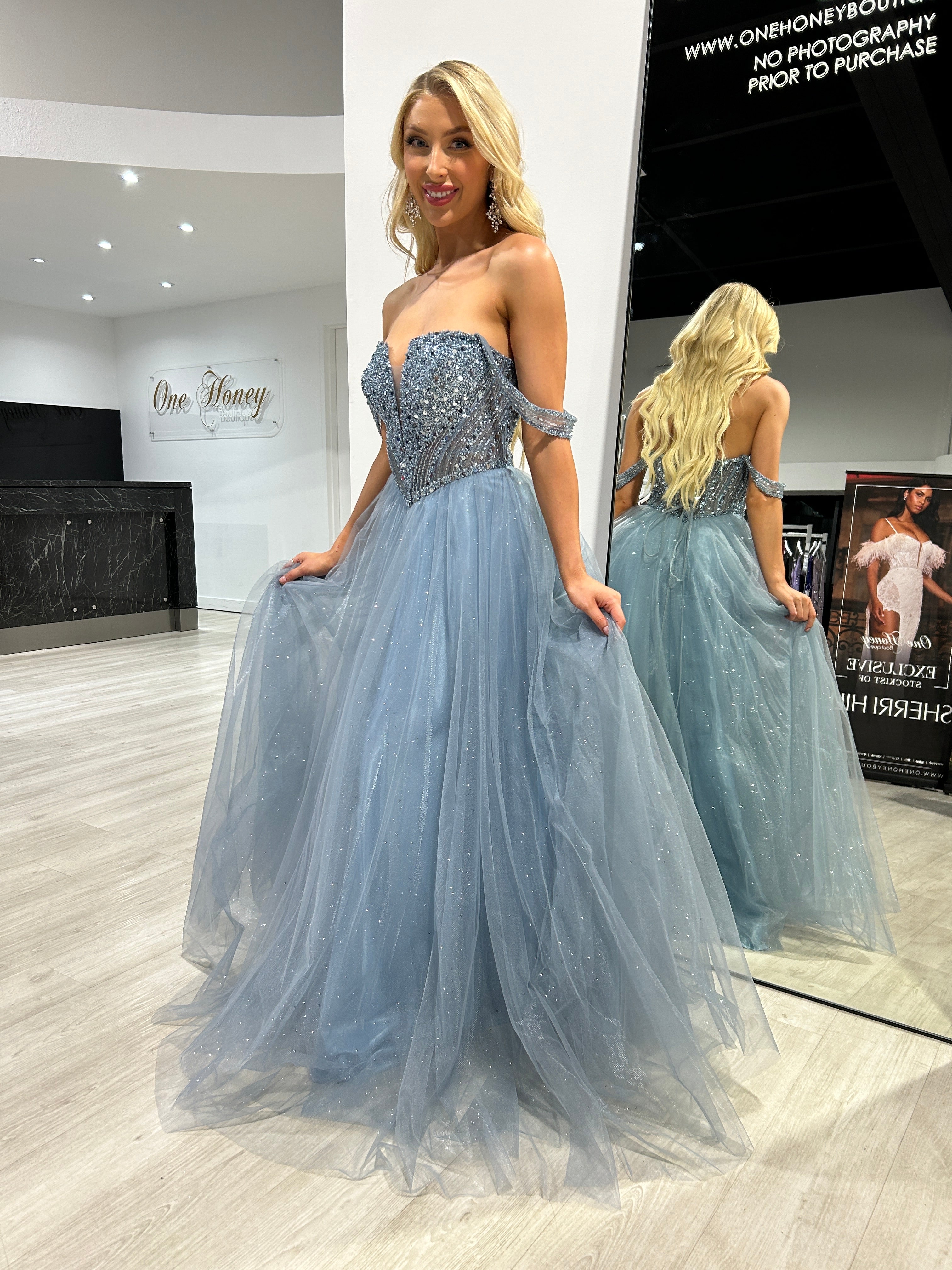 LEIA Strapless Bustier Tulle A-Line Ball Gown Formal Dress with sequin bodice and lace-up back, perfect for prom. Brisbane to Gold Coast.