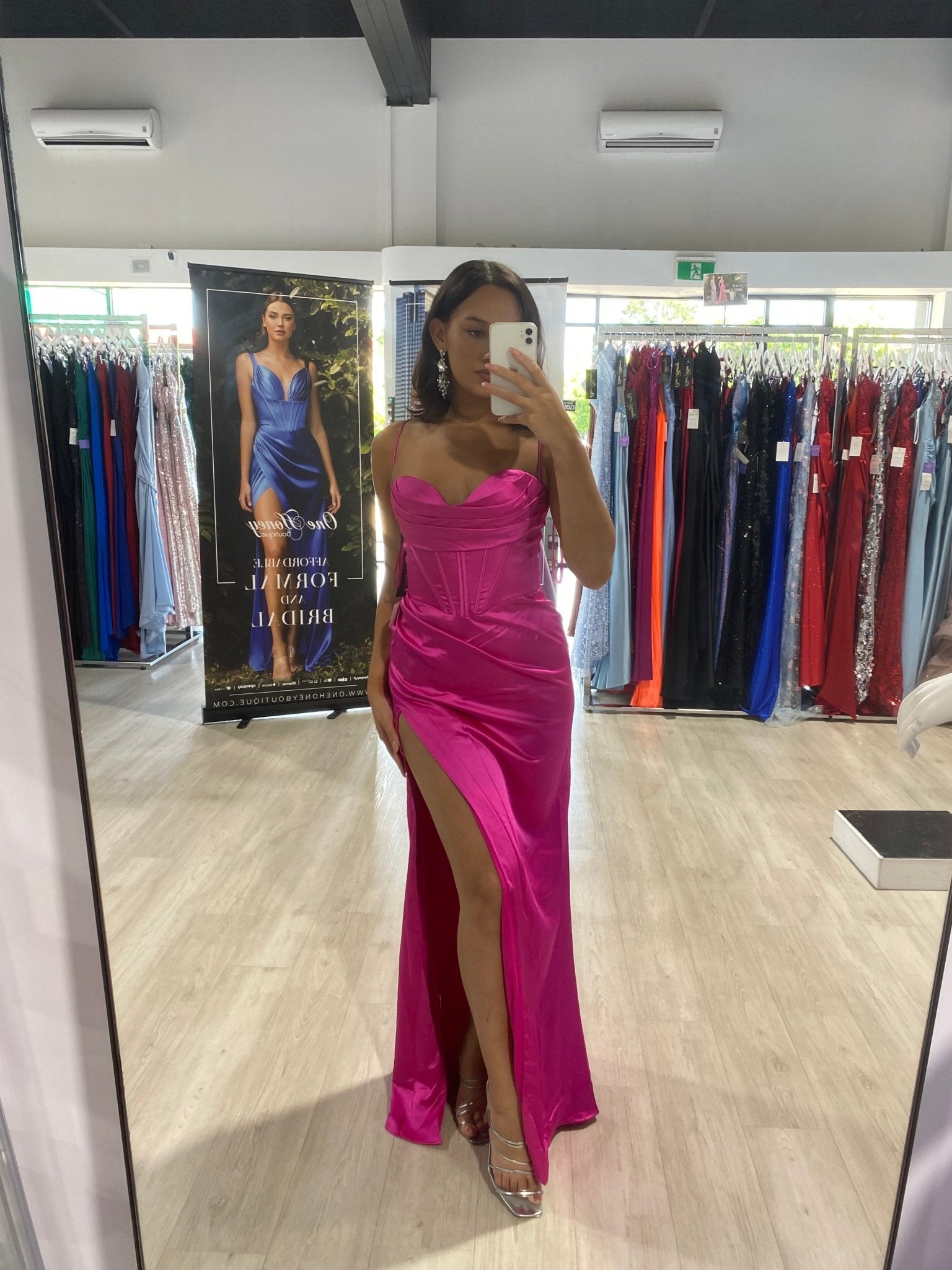 ZENDAYA Satin Corset Bustier Leg Split School Formal Dress in Australia | One Honey Boutique