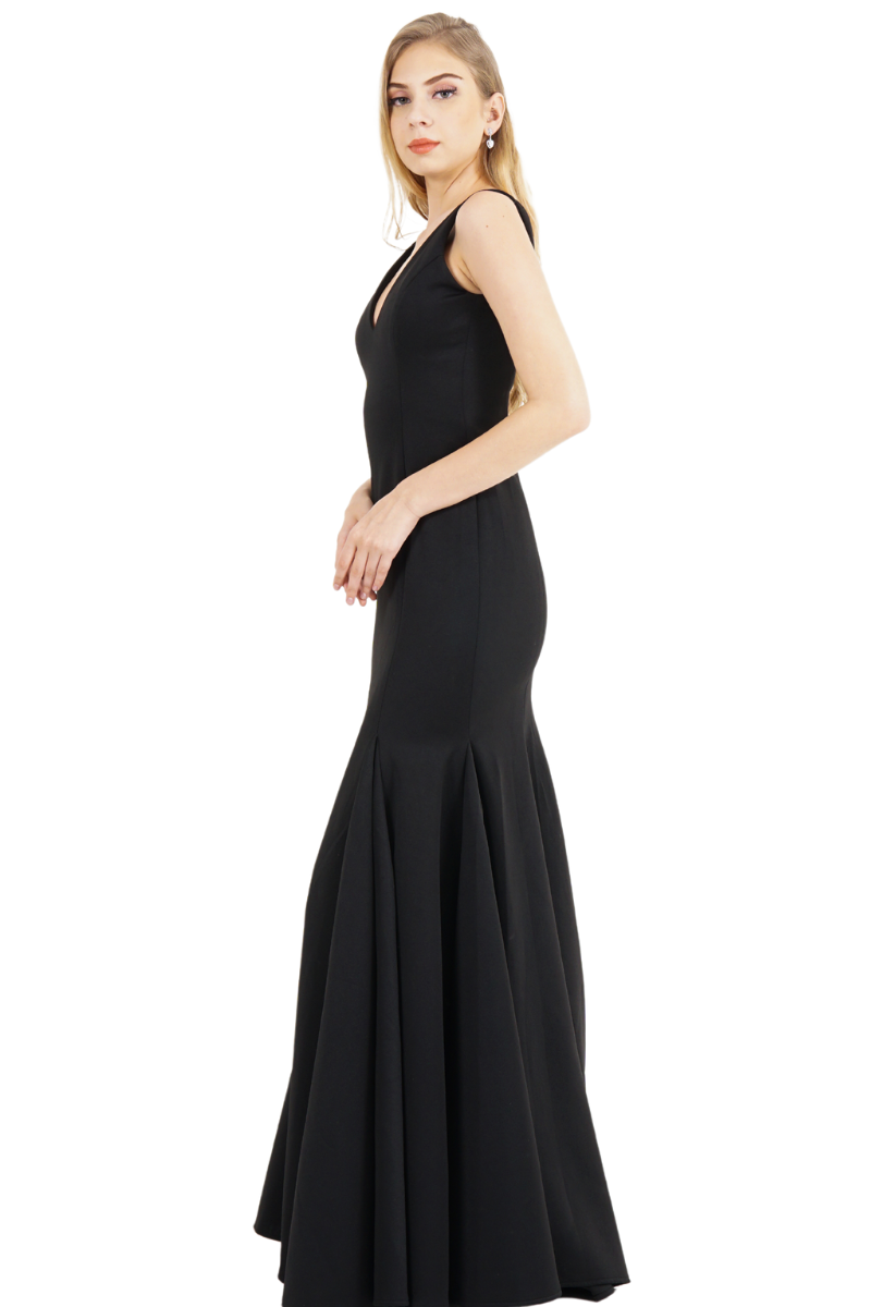 HOLLY Silk Jersey Mermaid Bridesmaid Dress featuring a low V neckline and serpentine skirt, perfect for events from Brisbane to Gold Coast.