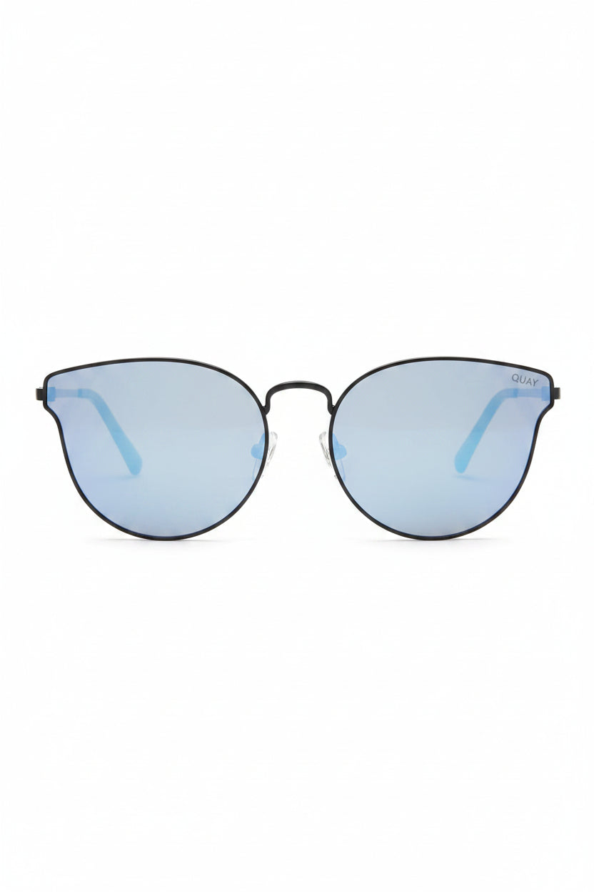 QUAY ALL MY LOVE Black & Silver Blue Mirror Cat Eye Aviator Sunglasses