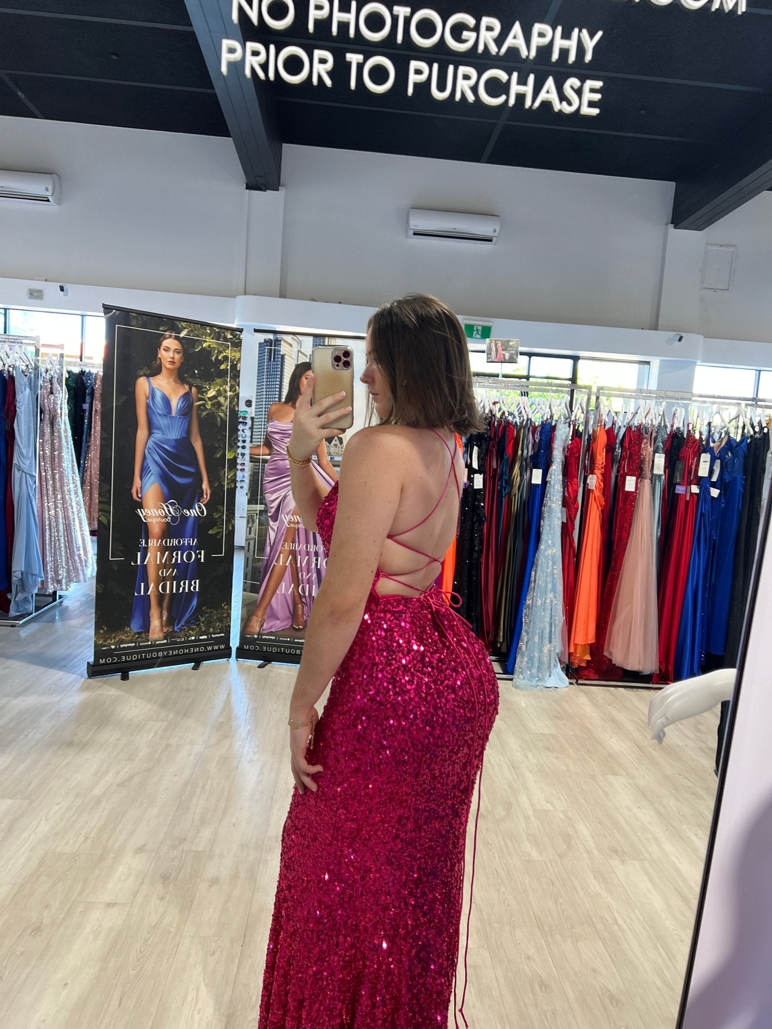 Honey Couture ZOEY Magenta Hot Pink Sequin Corset Lace Up Formal Dress in Australia | One Honey Boutique