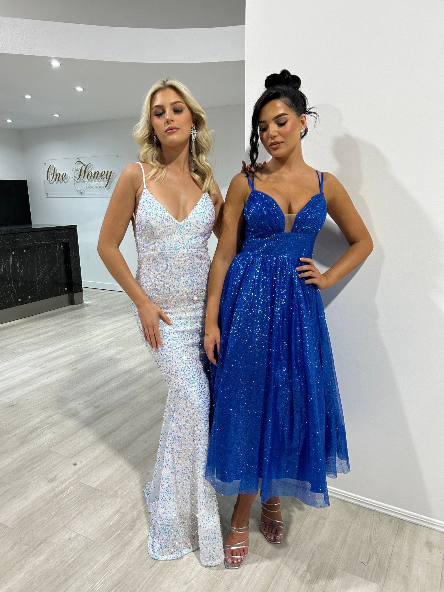 CAM Glitter Tea Length Ball Gown Corset Midi Dress in Australia | One Honey Boutique