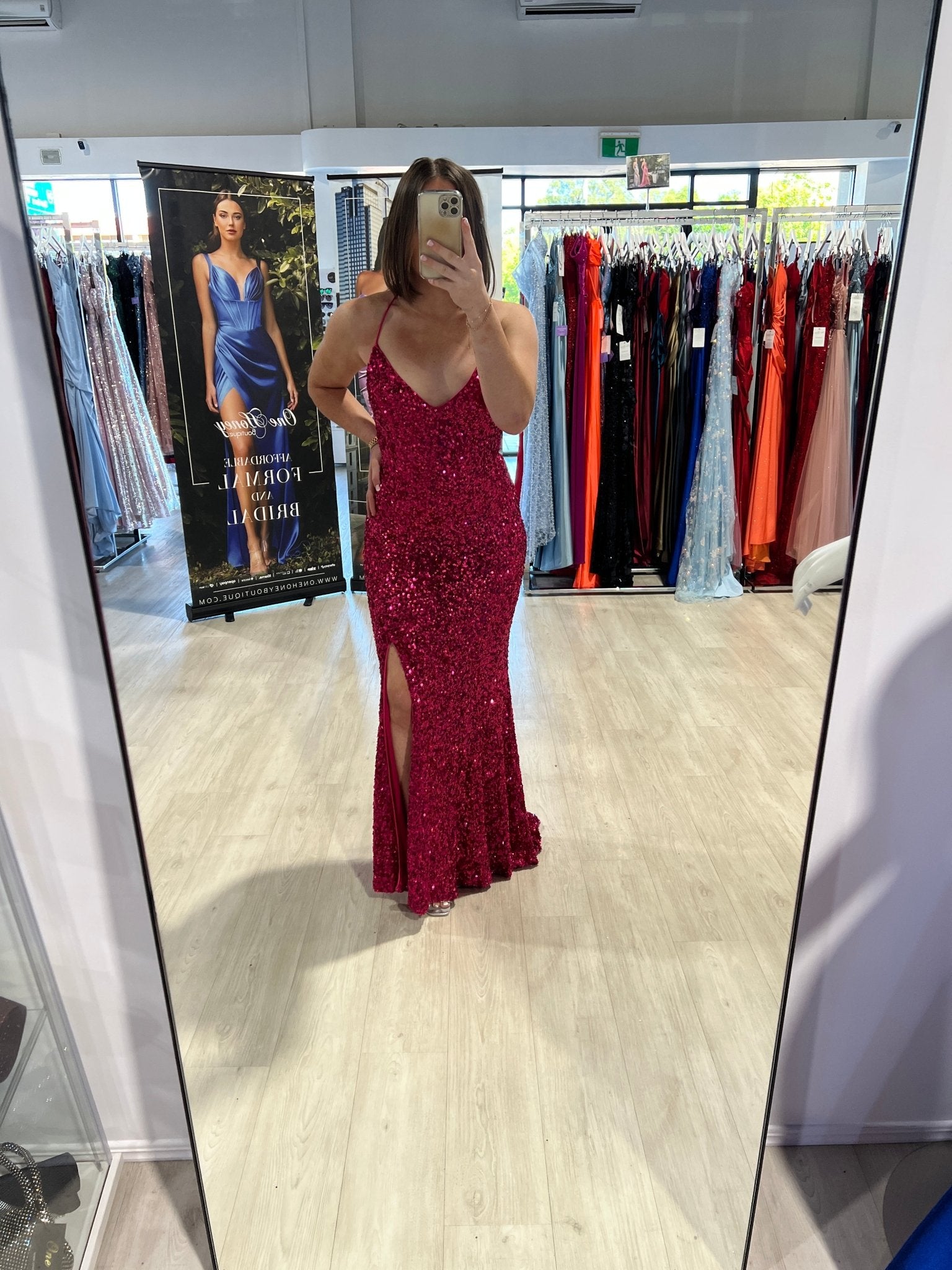 Honey Couture ZOEY Magenta Hot Pink Sequin Corset Lace Up Formal Dress in Australia | One Honey Boutique