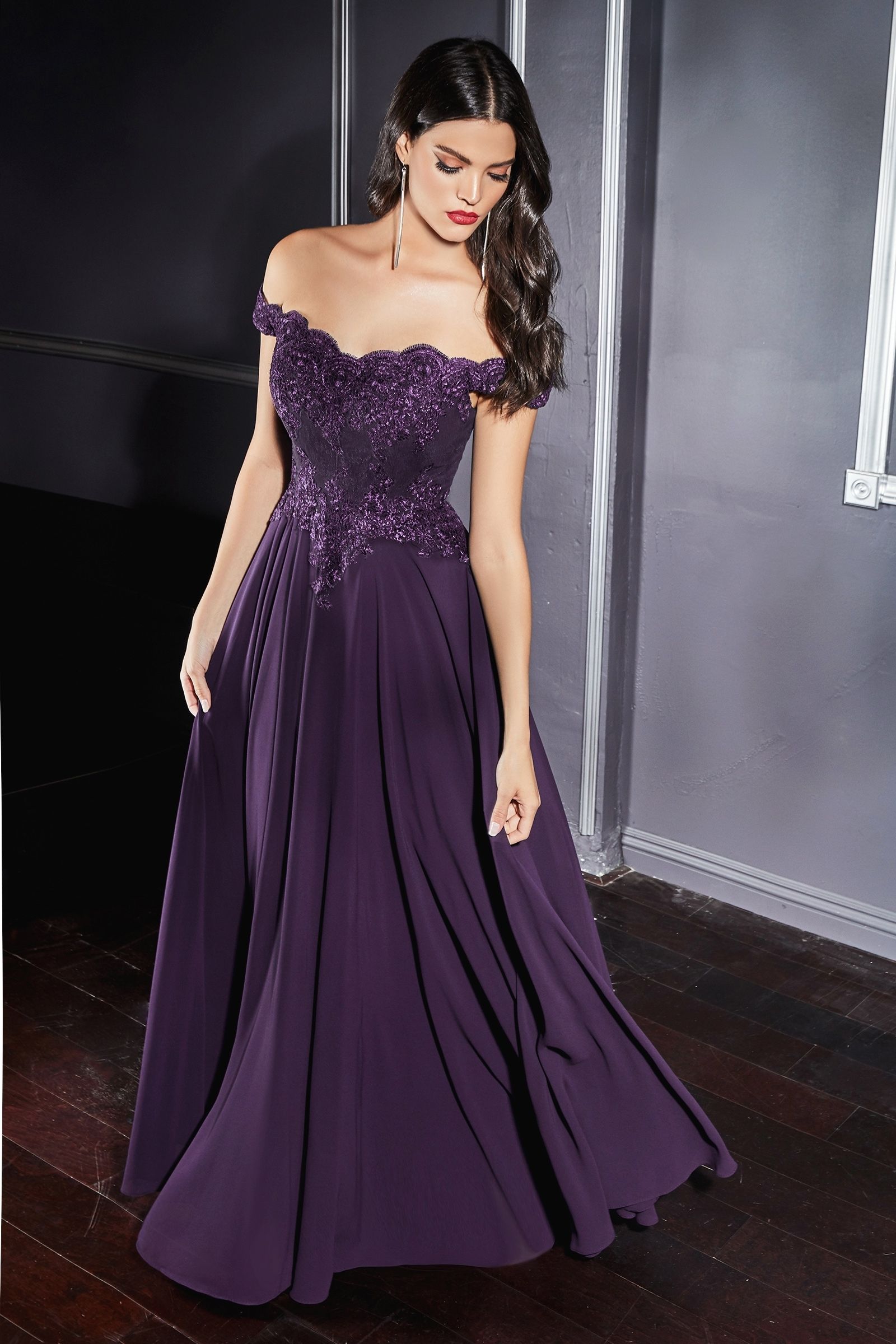 CARMEN lace applique bustier off-shoulder bridesmaid dress, flowing chiffon skirt, Brisbane to Gold Coast, Australia