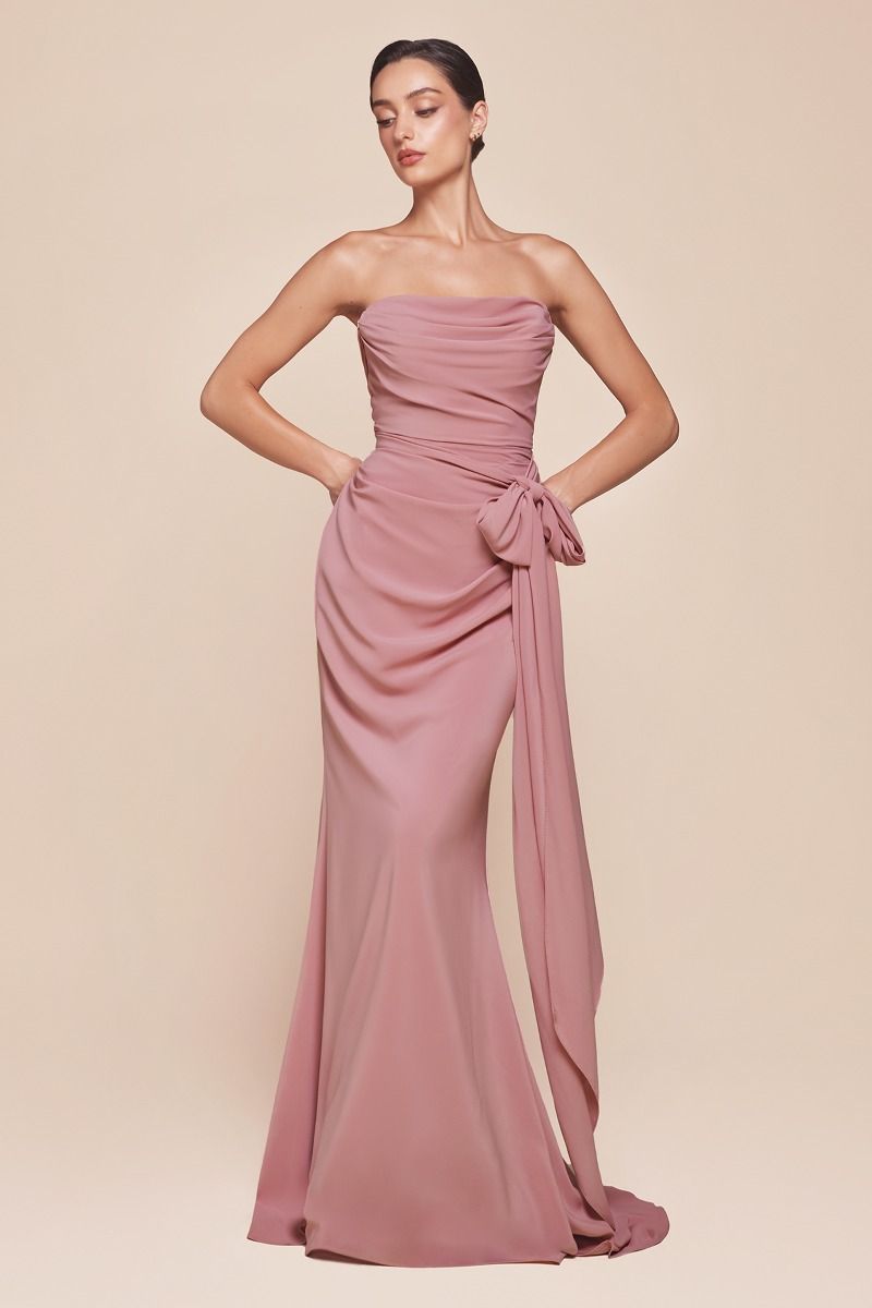 IRINA neck sash chiffon bridesmaid gown with strapless gathered bodice, elegant silhouette. Brisbane to Gold Coast, Australia.